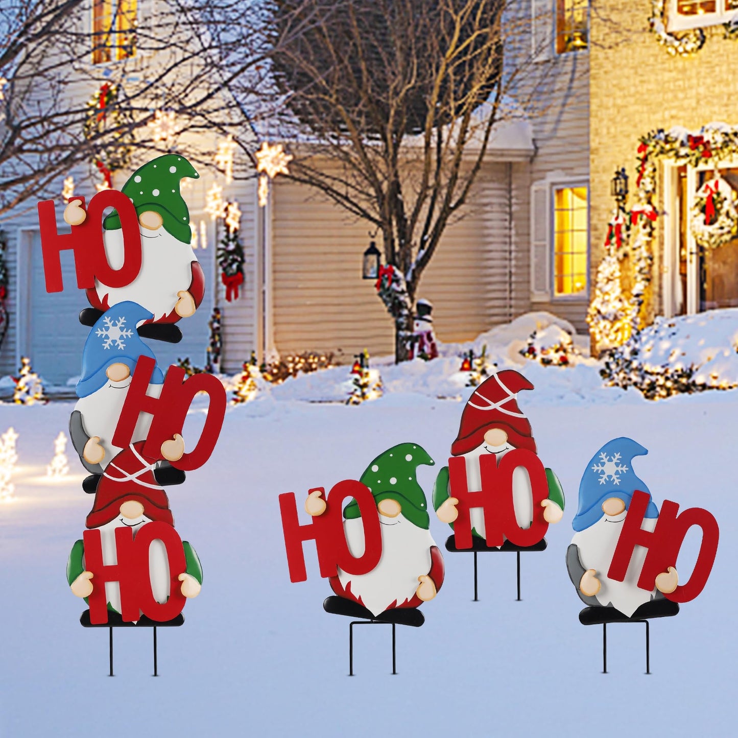 DR.DUDU Set of 3 Christmas Gnomes Outdoor Decorations- Xmas Gnomes Stakes HOHOHO Metal Yard Sign Decor for Outside Garden Lawn Patio Pathway