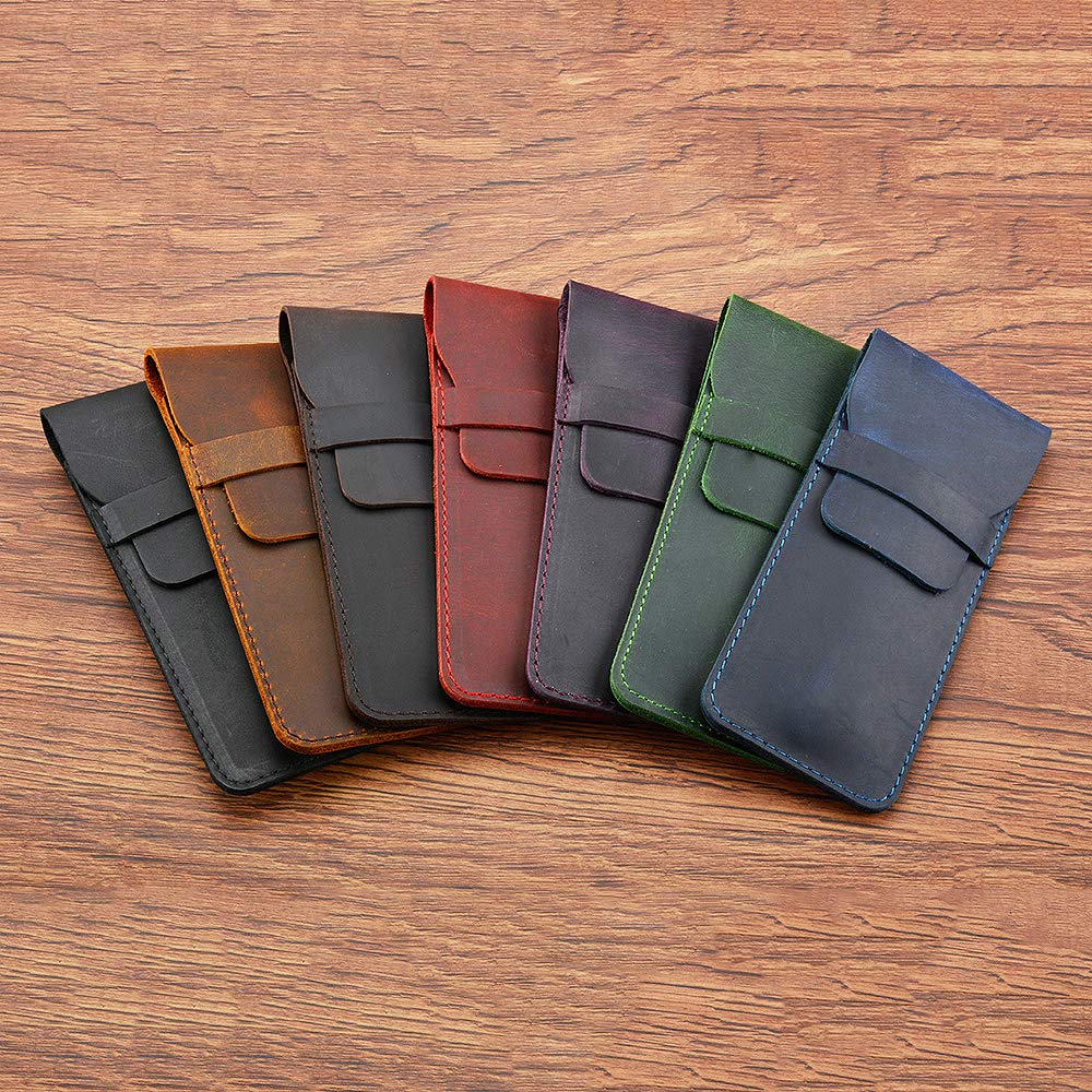 Daimay Leather Pen Case Holder Handmade Fountain Multi Pens Pouch Crazy Horse Leather Pen Protective Sleeve Cover Large – Brown