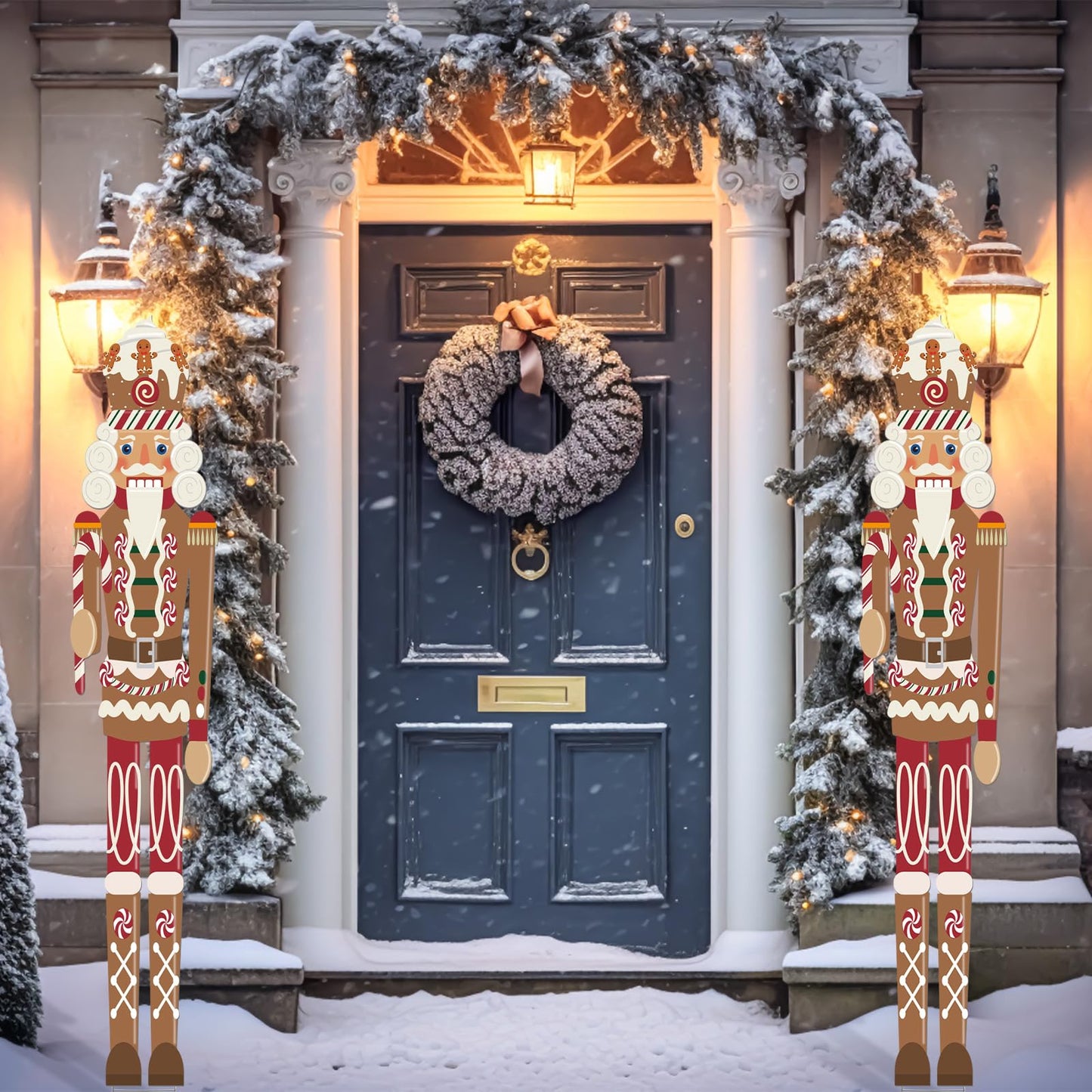 GlikCeil 2Pcs 6ft Large Metal Gingerbread Christmas Nutcracker Outdoor Decoration Xmas Nutcracker Yard Signs Christmas Tall Metal Soldier Stakes Ornament for Holiday Garden Lawn Porch Pathway