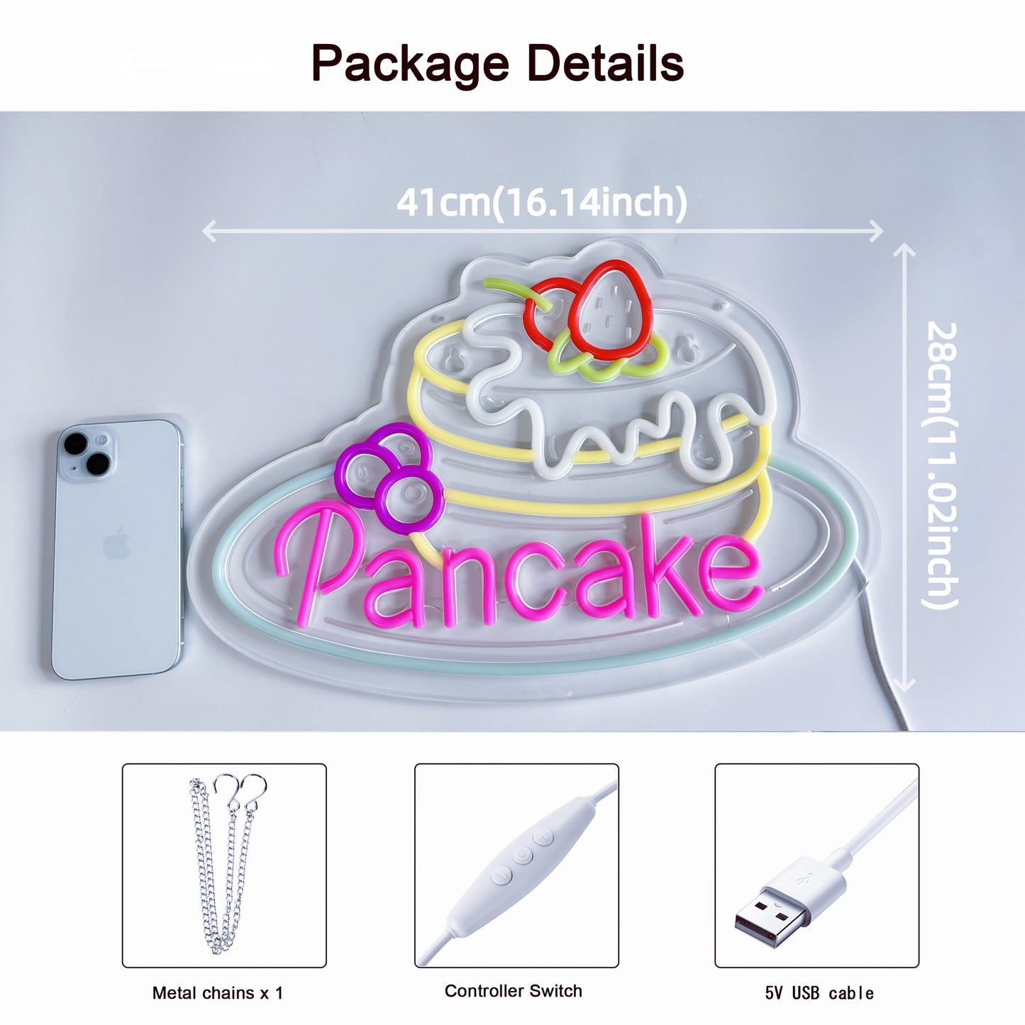 JOMOBUTY Pancake Neon Sign, Neon Lights Hanging Wall Art Decoration for Business Restaurant Shop Store House Bar Cafe Party Home Decor, USB Powered Ultra Bright Dimmable,16.14×11.02inches