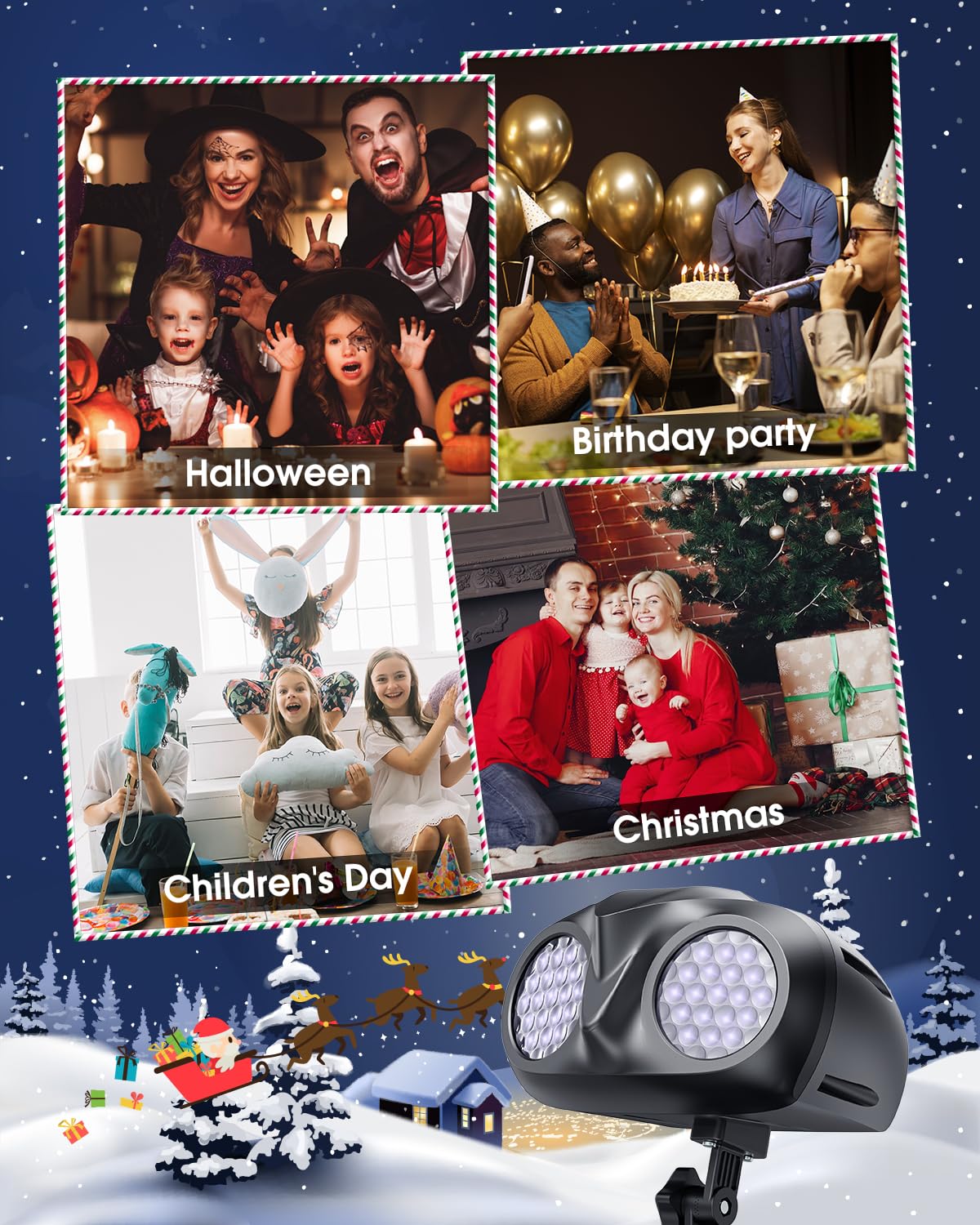 Hiketrax Christmas Snowflake Projector HD Lights Outdoor, Dual-Head Snowfall Led Lights with Remote, IP65 Waterproof, for Halloween Xmas New Year Holiday Party Decoration