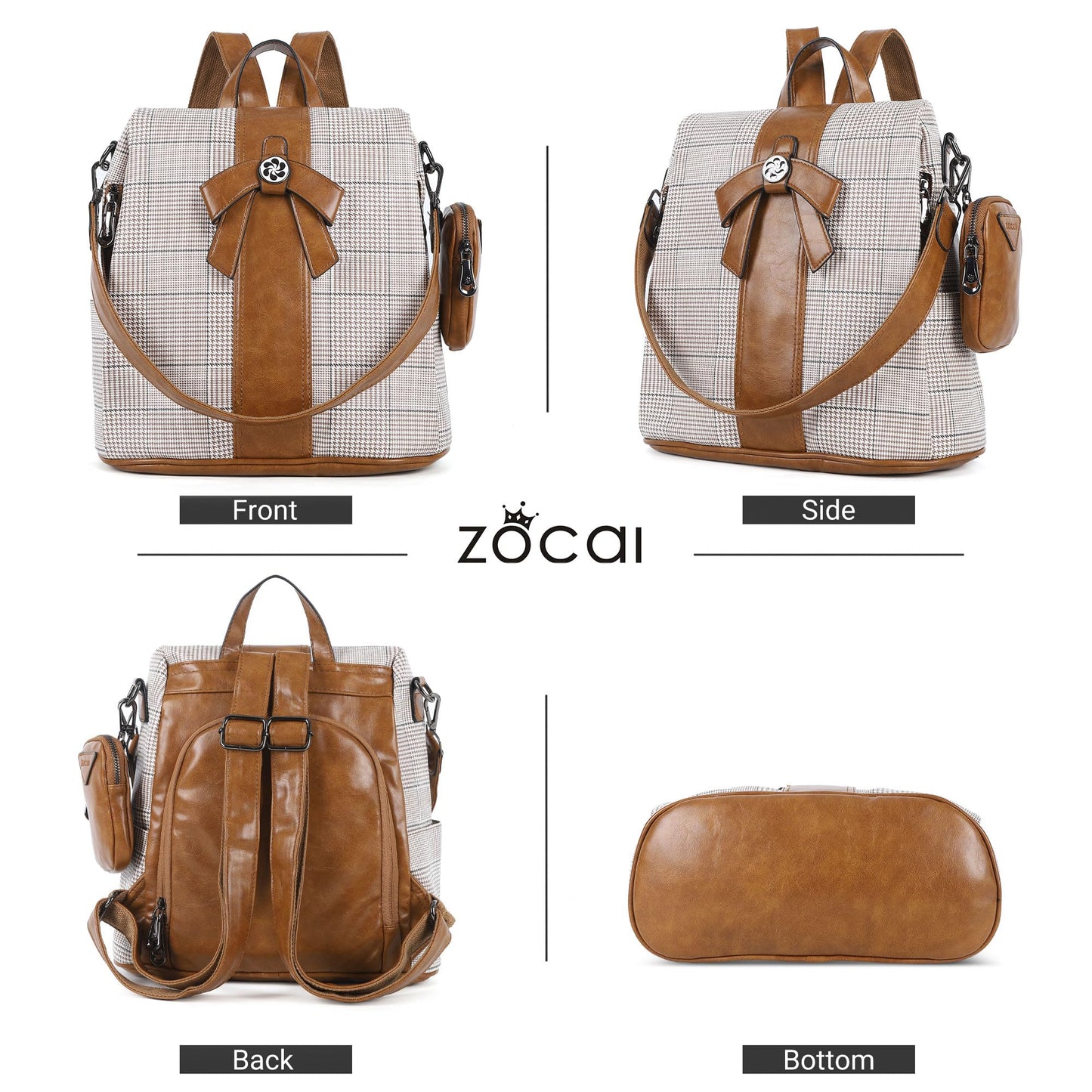 ZOCAI Backpack Purse for Women Fashion Backpack Purses PU Leather Daypacks Anti-Theft Shoulder Bag Satchel Purse(Brown)