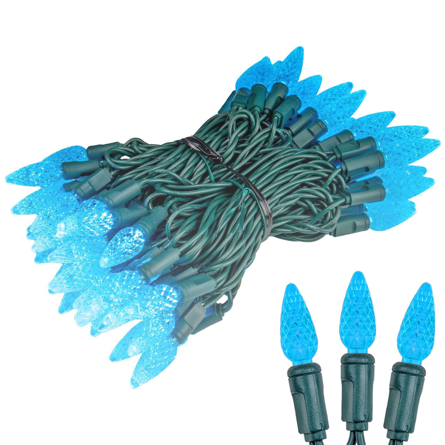 Novelty Lights 24FT 70 LED C6 LED Christmas String Lights, Outdoor Christmas Tree Commercial Grade LED String Lights, Permanent Christmas Lights Outdoor Tree Decorations Outdoor (Teal)