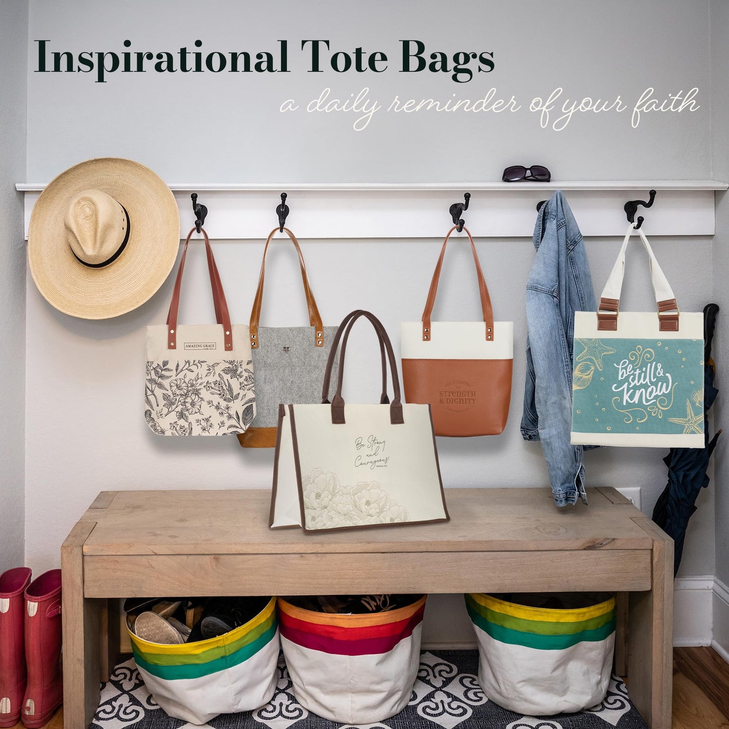 Christian Art Gifts Felt and Faux Leather Bible Tote for Women: With Metal Heart Badge, Pockets and Magnetic Button Closure, Toffee Brown and Gray, One Size Carry Bag for Books, Supplies and Shopping