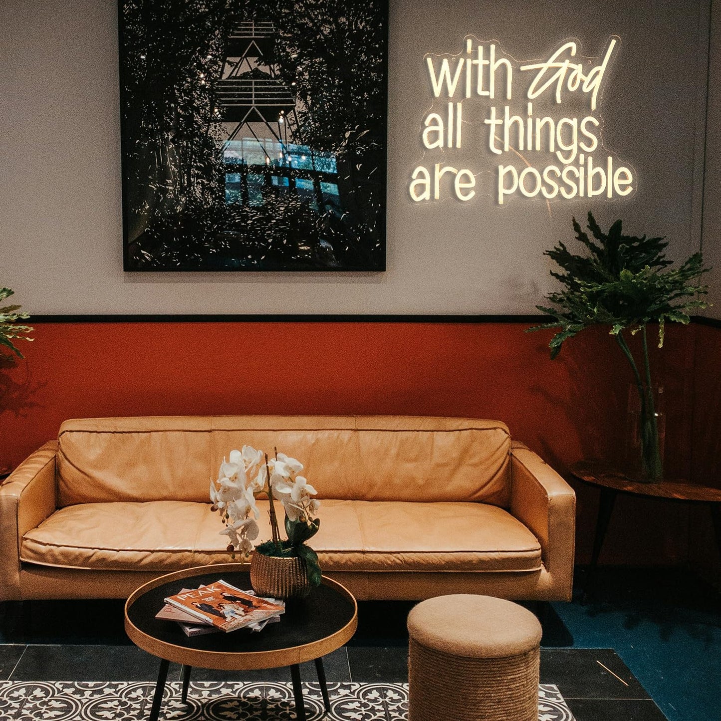 With God All Things Are Possible Neon Sign Bright Warm White God Led Neon Lights for Wall Decor Dimmable USB Powered Light up God Sign 16.9*13 Inch Neon Light Sign for Room Party Wedding Church Decor