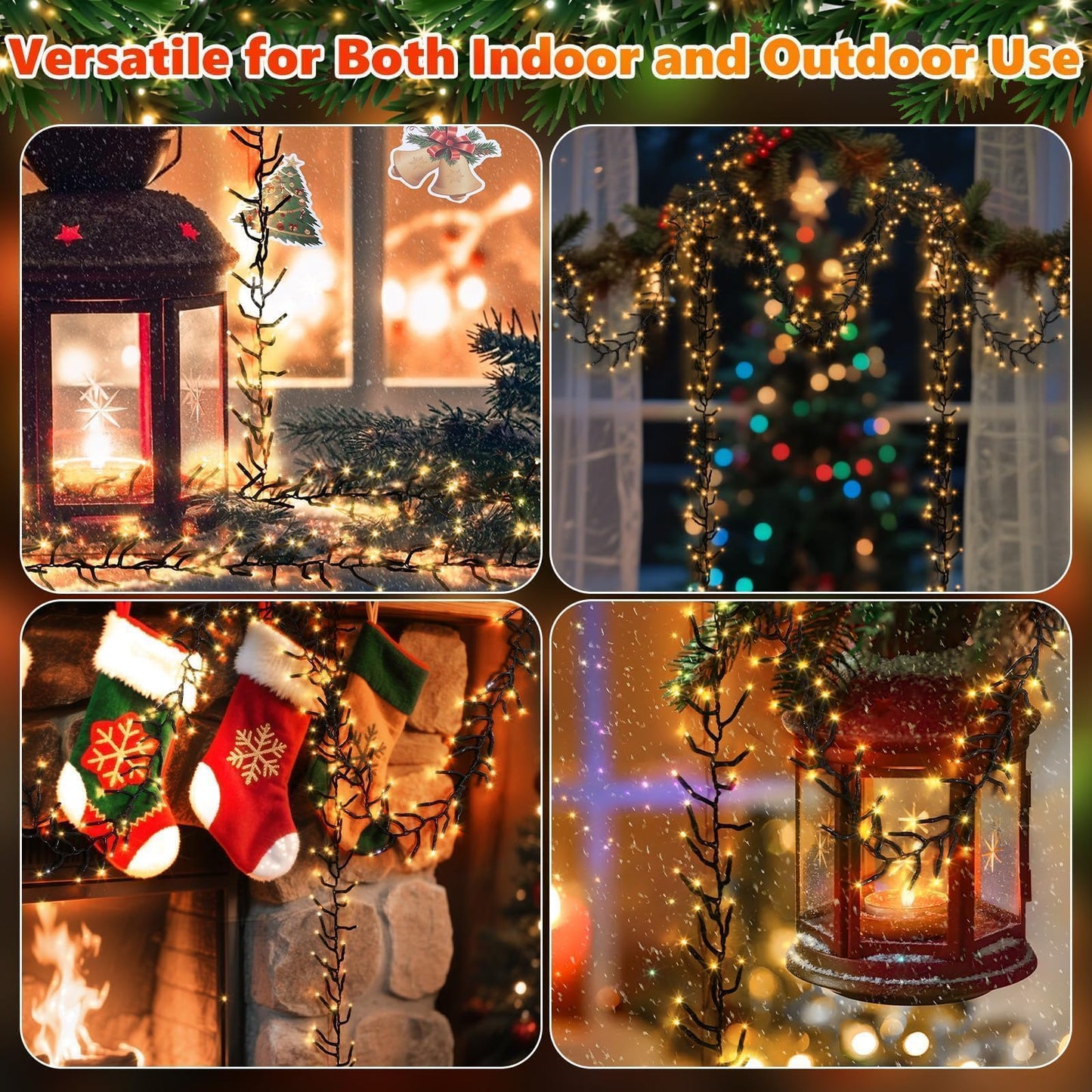 1200 LED 59FT Christmas Cluster Lights, Warm White Christmas Tree Lights Outdoor, Firecrackers String Light with 12 Modes Timer Remote, Waterproof Plug in Twinkle Fairy Light for Xmas Tree Garland