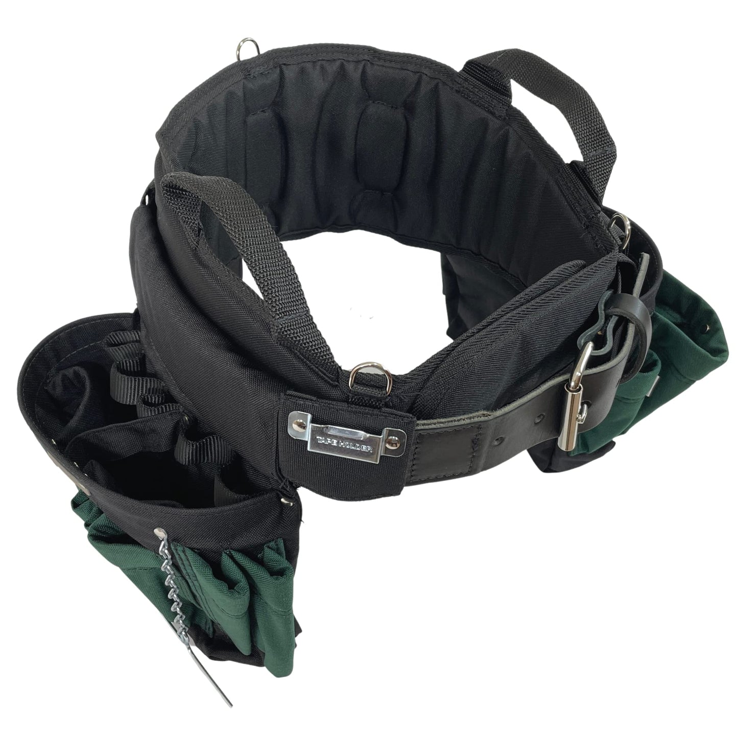 BOULDER BAG Professional Electrician's MAX Combo with Comfort Back Support Tool Belt, Leather Belt Buckle, Heavy Duty Work Belt, Green, (Medium 28-32 Inch Waist), Made in USA