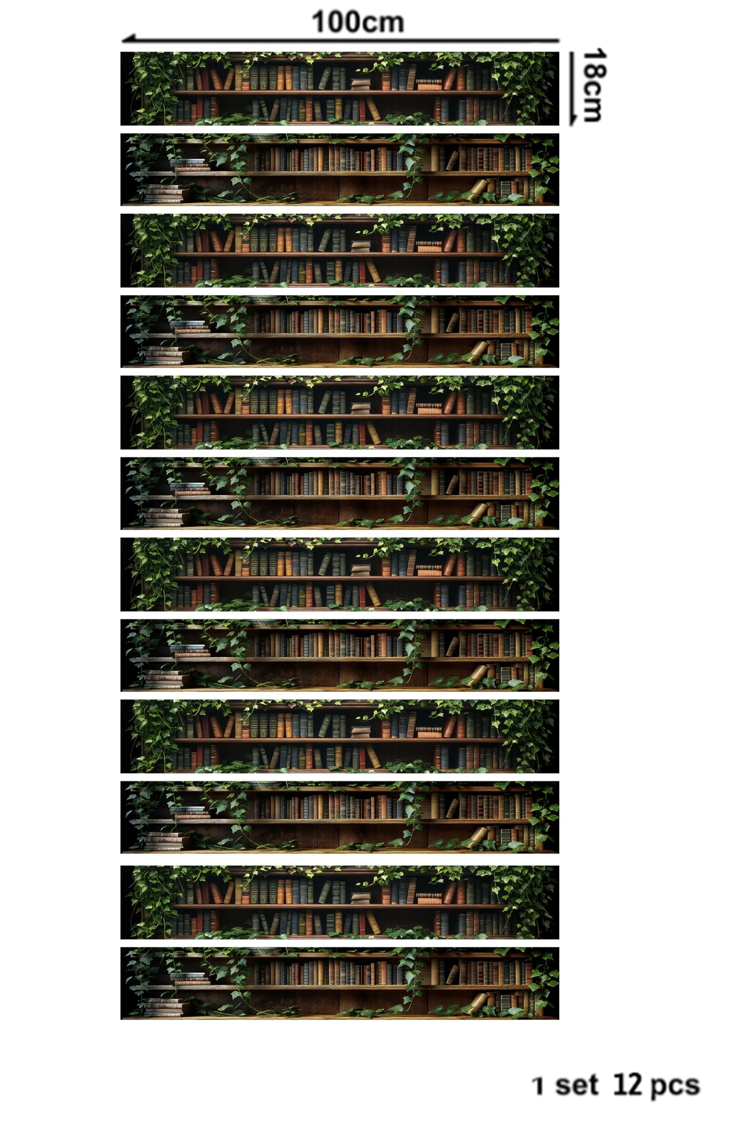 AMAZING WALL Botanical Stair Riser Stickers, Green Plants Library Bookshelf Design, Peel and Stick, Removable, Set of 12, Nature-Inspired Decor