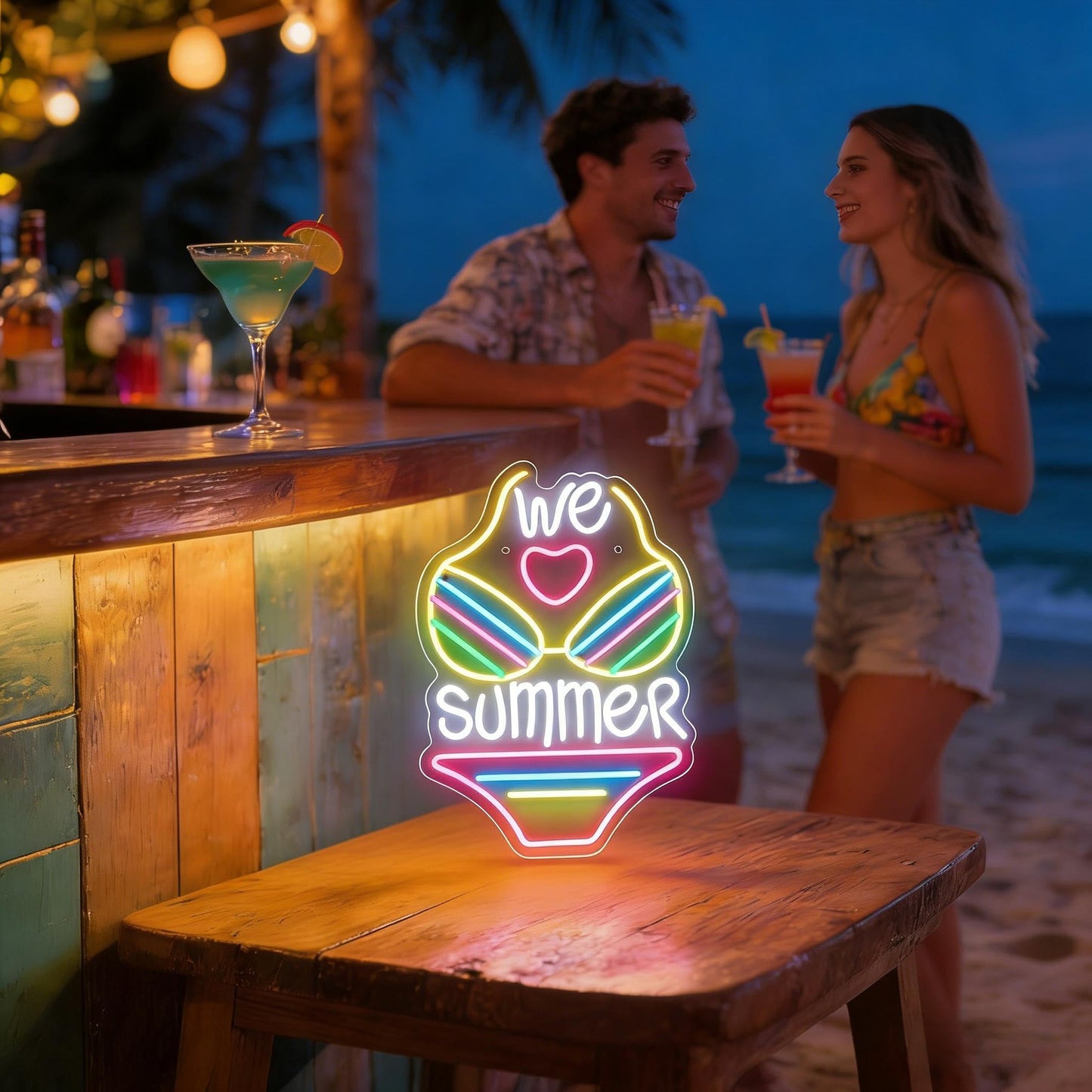 Neonawall Summer Neon Sign for Wall Decor Bikini Light Up Led Sign Birthday Party Gifts Led Decorative Night Signs Room Decorations Supplies Christmas Party Gift for Friend Family Home Photo Prop