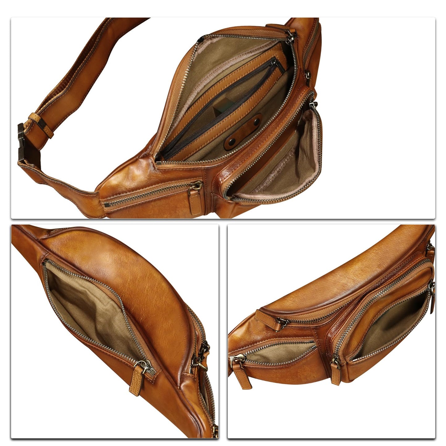 Genuine Leather Fanny Packs for Women and Men Waist Bag Vintage Hip Bum Bag Over Shoulder Crossbody Sling Bag (Brown)