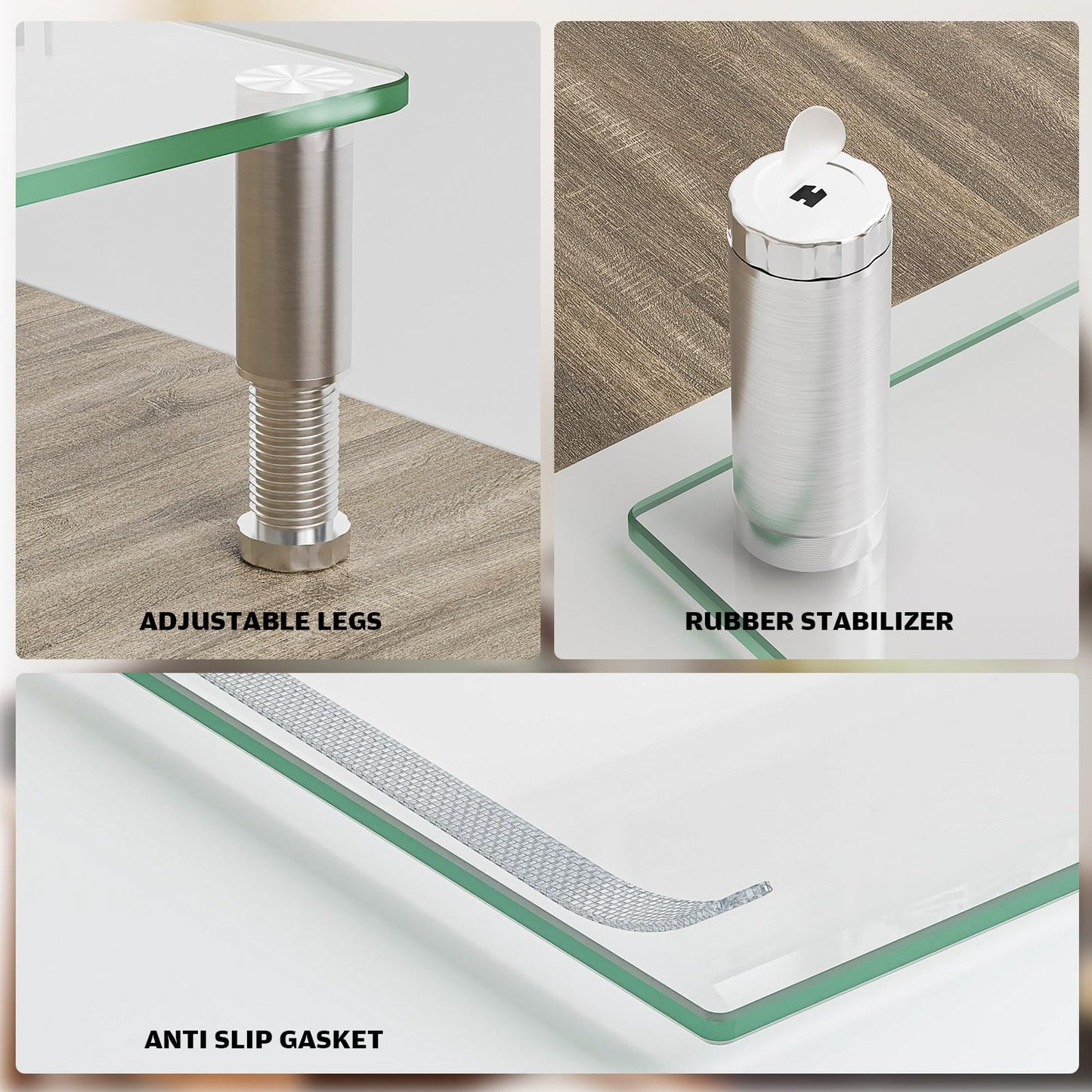 Hemudu Dual Monitor Stand -Adjustable Length and Angle Dual Monitor Riser, Desktop Organizer for PC, Computer, Laptop (Clear)