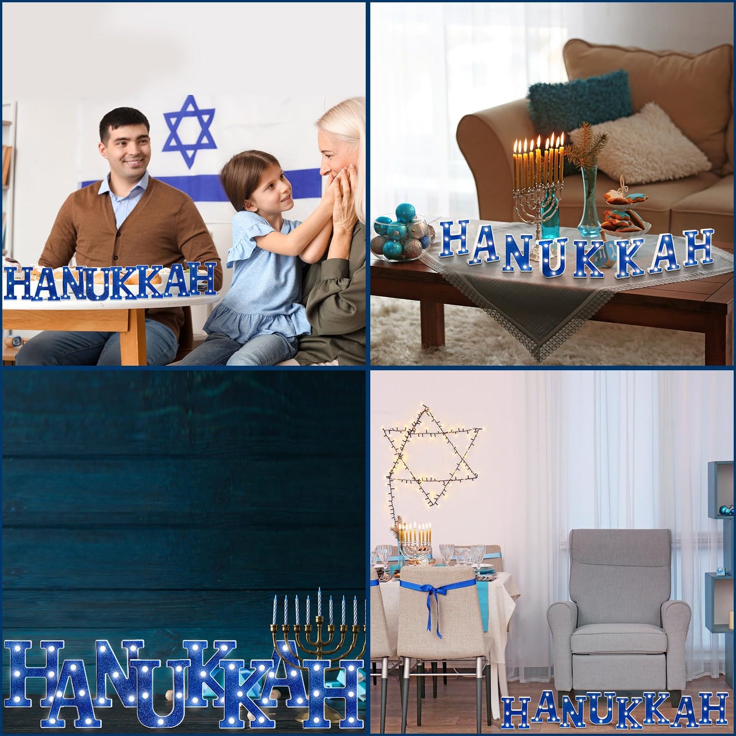 Hanukkah Decorations Hanukkah Sign Light up Letters LED 6.3 Inch Battery Powered Jewish Christmas New Year Mantel Home Decor Party Favor Chanukah Night Light Centerpiece Gift(Battery Not Included)