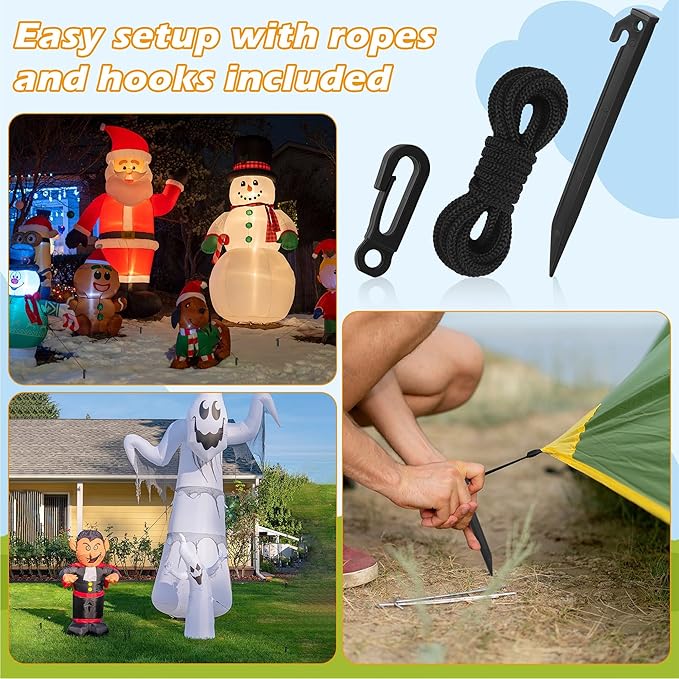 Aodaer 36 Pieces Plastic Inflatable Stakes Set Heavy Duty Halloween Christmas Yard Stake with Ropes and Hooks Anchoring Ground Stake for Xmas Garden Inflatables Accessories, Black