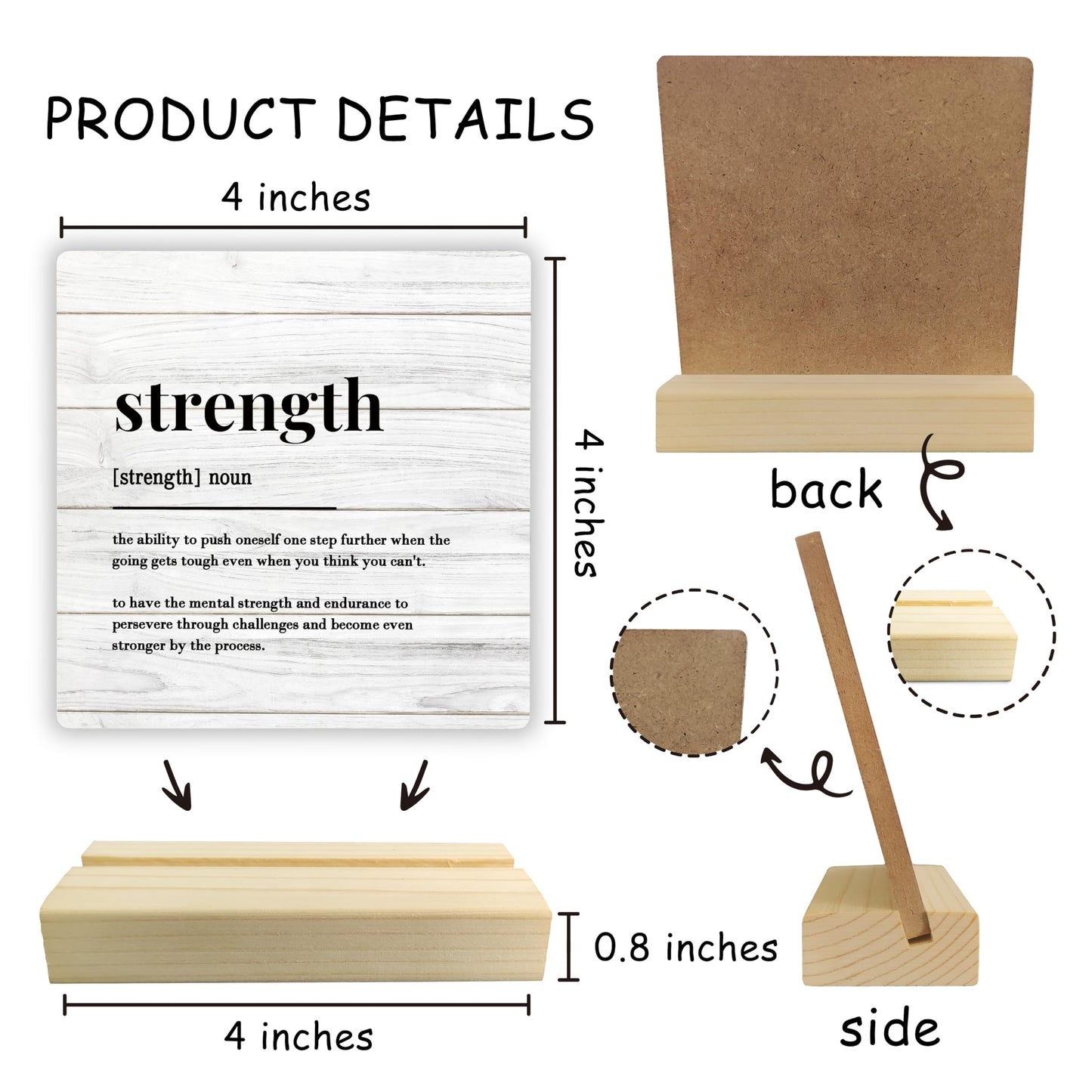 Ecezatik Strength Inspirational Gift, Inspirational Motivational Gifts for Women Men, Inspirational Wood Plaque Sign,Inspirational Gift for Teacher Boss Leader,Strength Desk Wood Decorative Signs