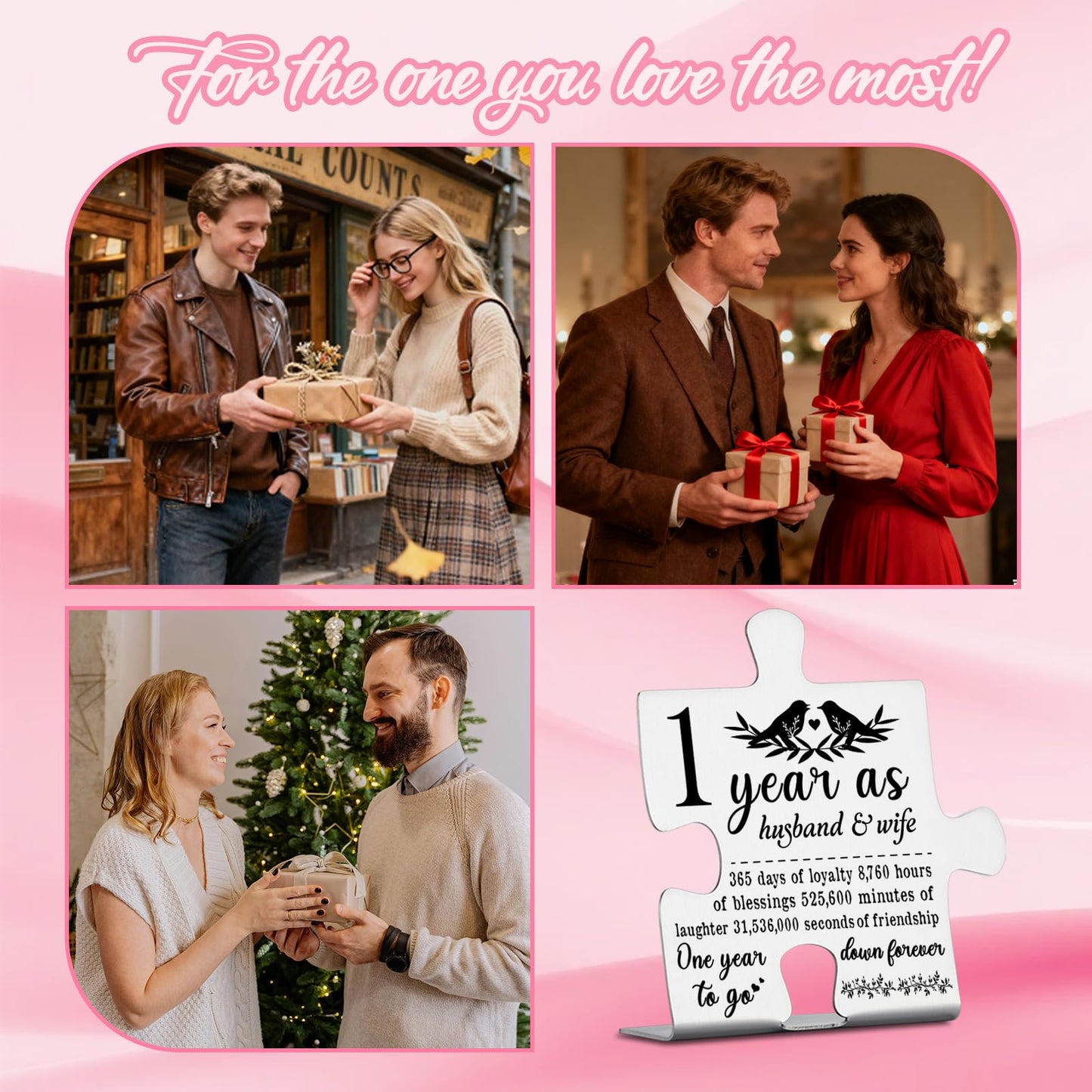 1 Year Anniversary Plaque Gift for Husband Wife, 1st Marriage Gift for Couple Ornament Decor Stainless Steel Puzzle Piece Decorative Signs Plaques YPP7