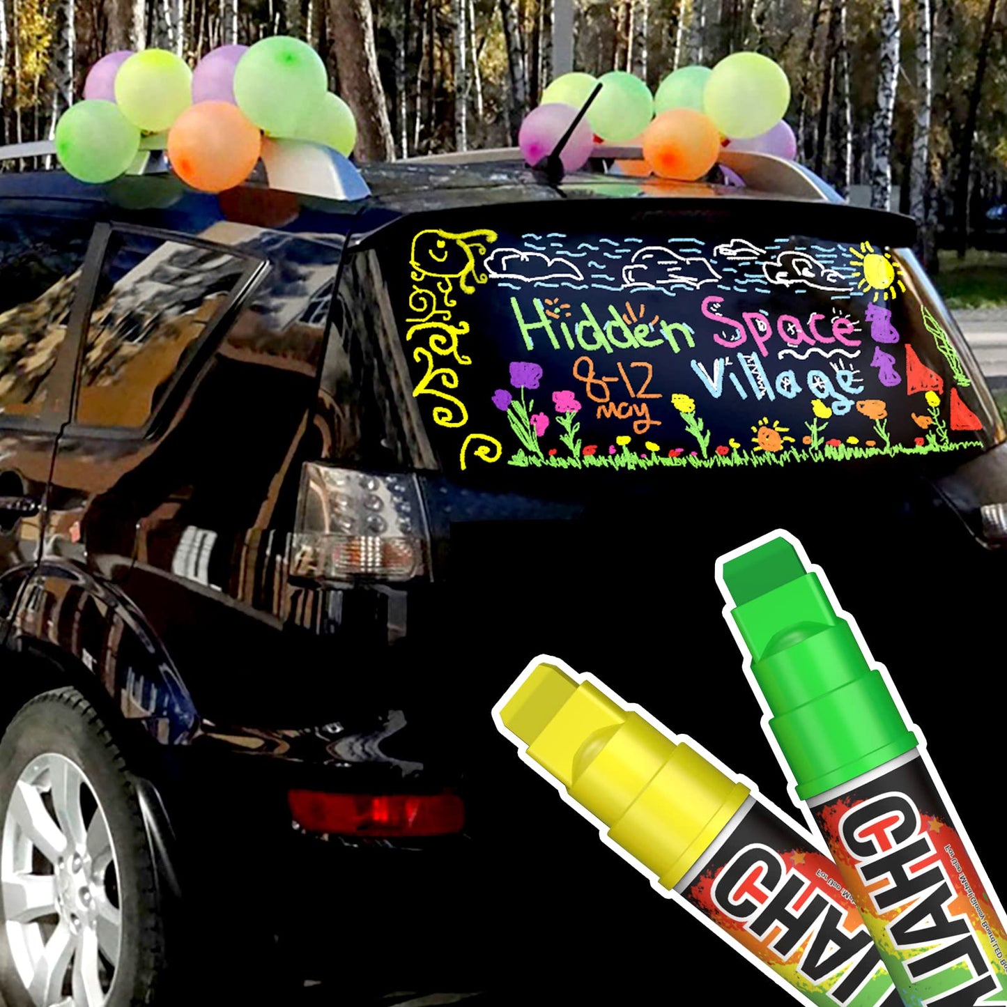 KERIFI Window Markers for Cars Washable, 10mm Jumbo Liquid Chalk Pens for Art Wedding Signs, Just Married Car Decorations, Back to School Graduation Celebration, Glass Mirror Bistro Blackboard Poster