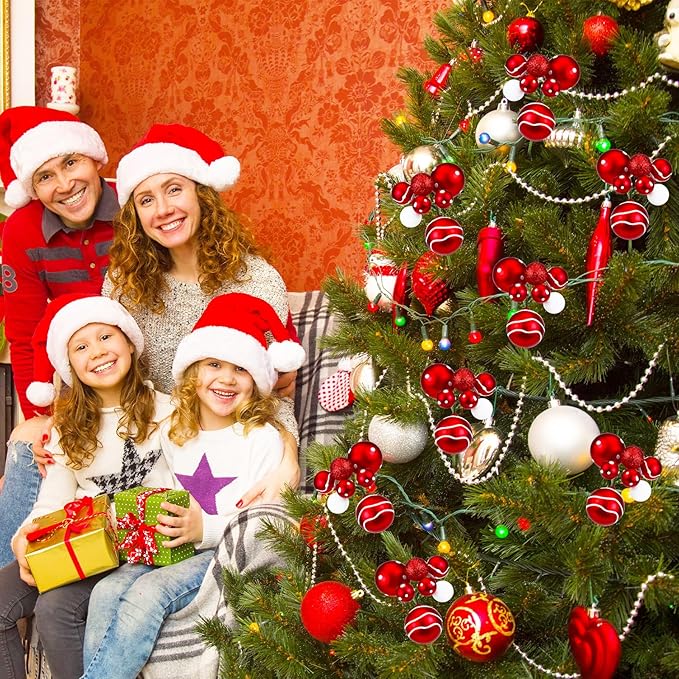8 Pcs Red and White Christmas Tree Picks 7.87 Inch Christmas Balls Ornaments Xmas Hanging Decorations for Xmas Tree Topper DIY Wreath Holiday Floral Vase Fillers Crafts Home Decor