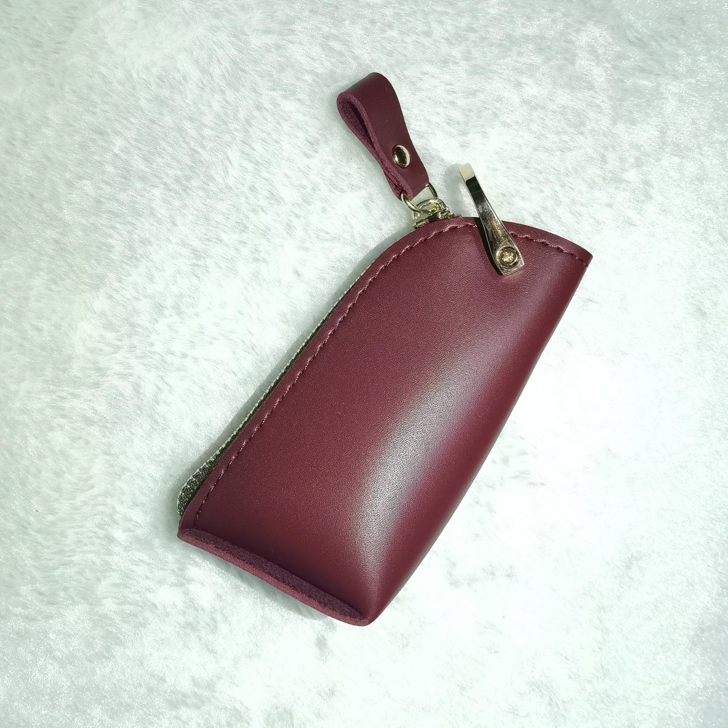 Zip-Around Key Pouch, Zippered Key Holder with Hanging Ring, Car Key Fob Protector, PU Key Fob Case (Green)