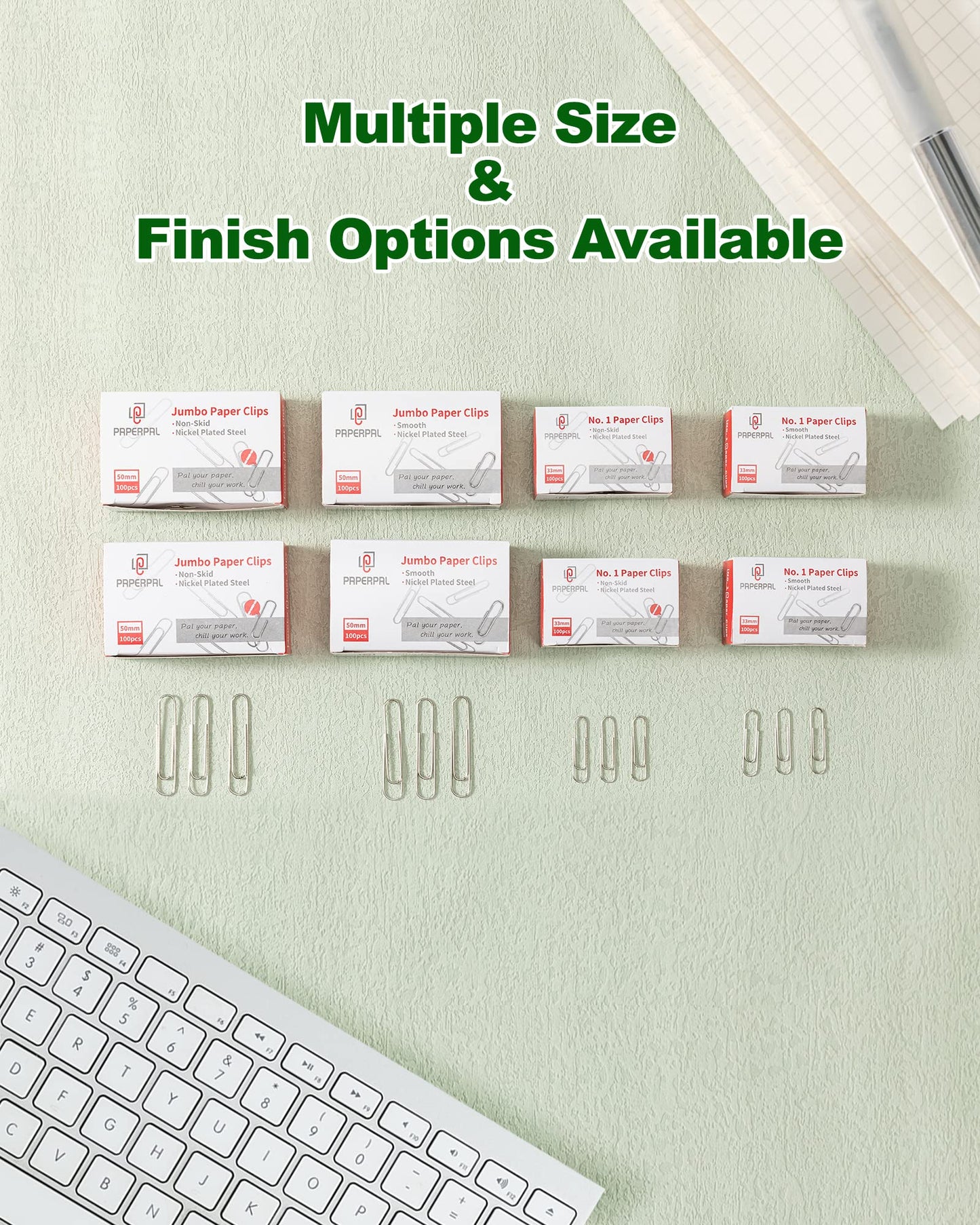 PAPERPAL Paperclips for Office School & Personal Use, Jumbo Smooth Paper Clip (2"), 1000 Large Paper Clips (10 Boxes of 100 Each), Silver