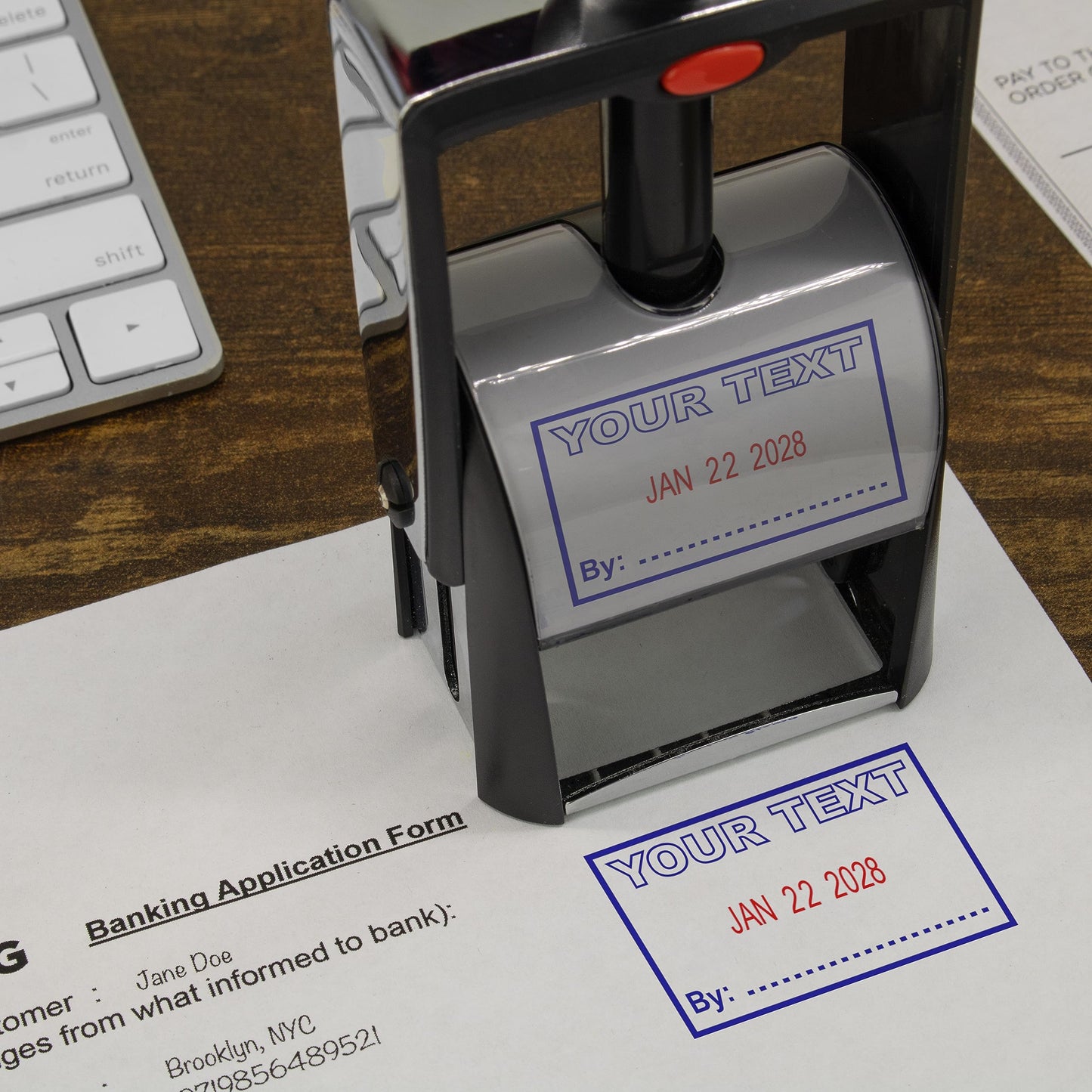 MaxMark Heavy Duty Self Inking Date Stamp with Phrase Paid - 2 Color Blue/Red Ink