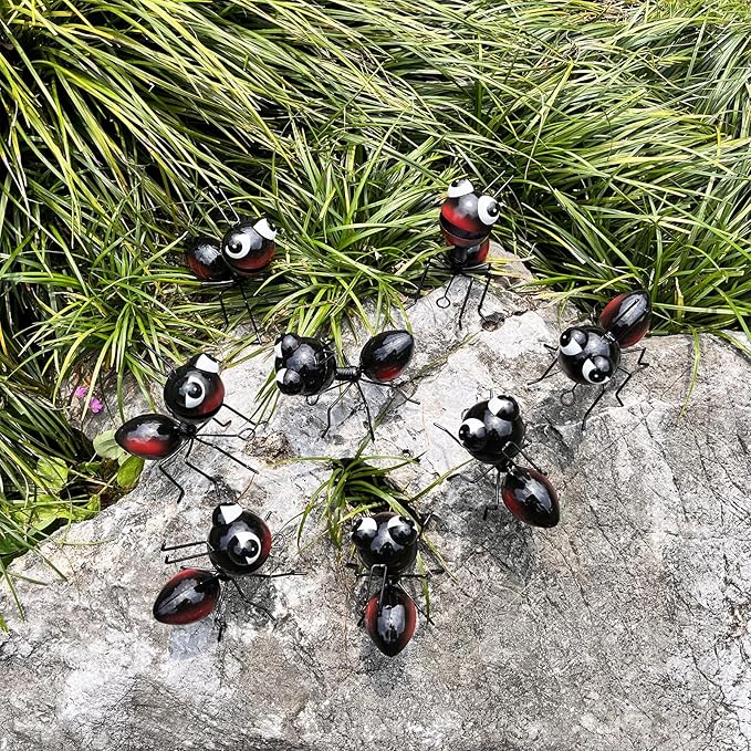 Metal Yard Art Garden Decor for Outside Cute Ants Yard Decorations Outdoor Lawn Ornaments Backyard Gifts for Mom - Set of 8(All Black)