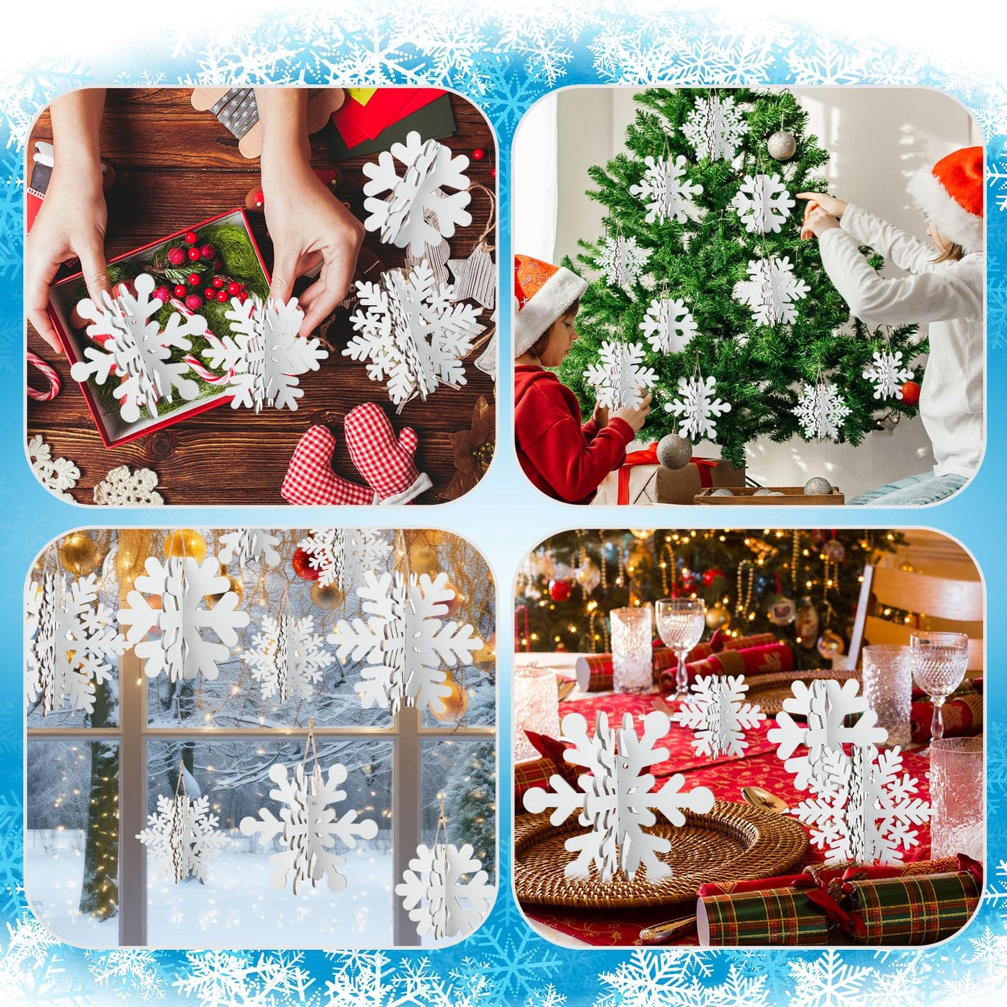 24 Pcs Snowflake Table Decorations 3D Winter Wooden Snowflake Table Centerpiece Hanging Signs Tabletop for Winter Wonderland Decoration Home Tiered Tray Holiday Party Supplies(White)
