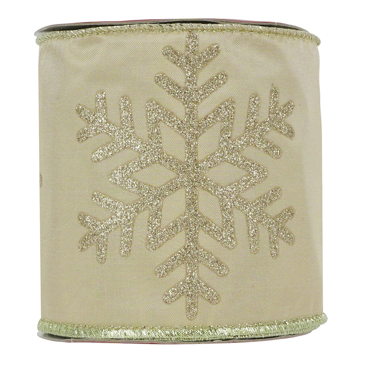 MEEDEE 4 Inch Champagne Gold Snowflake Ribbon Satin Wired Christmas Tree Ribbon with Champagne Glitter Snowflake 10 Yards Champagne Gold Ribbons for Christmas Tree, Garlands, Topper Bow