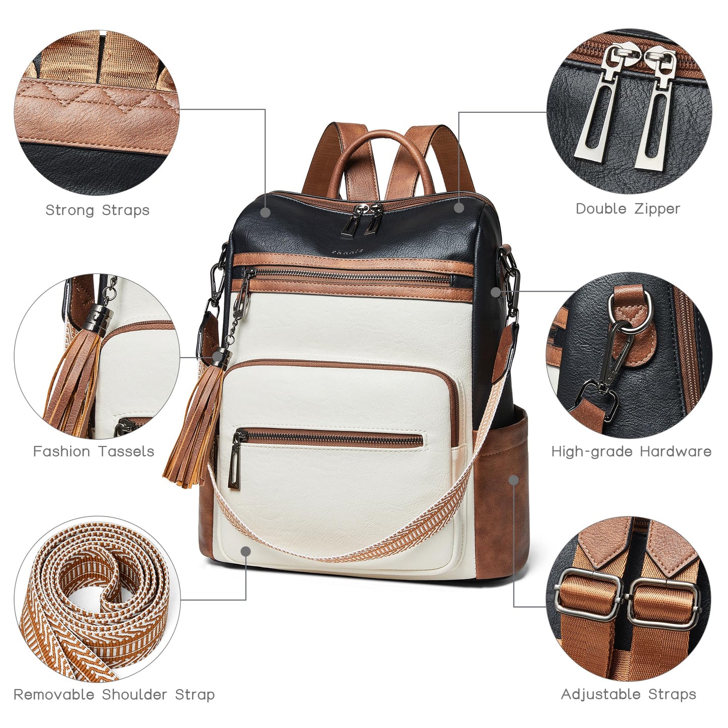 Shrrie Backpack Purse for Women Leather Fashion Designer Travel Backpack Convertible Shoulder Satchel Bag for College Work