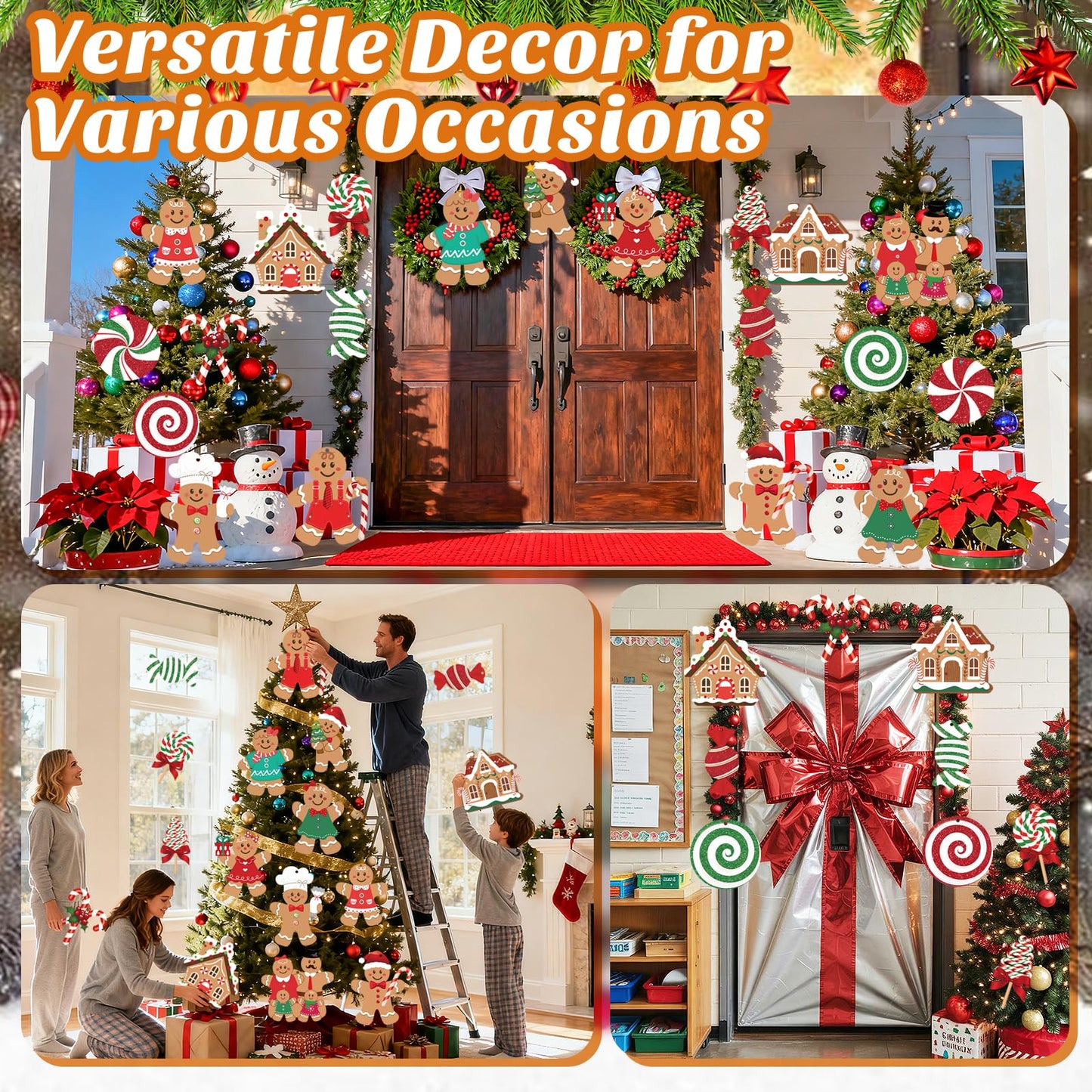 20 Pcs Gingerbread Christmas Decorations Outdoor Large Gingerbread Hanging Xmas Candy Ginger Bread House Decor Double Sided Printing Sign for Tree Yard Porch Office Home Holiday Outside Indoor Merry