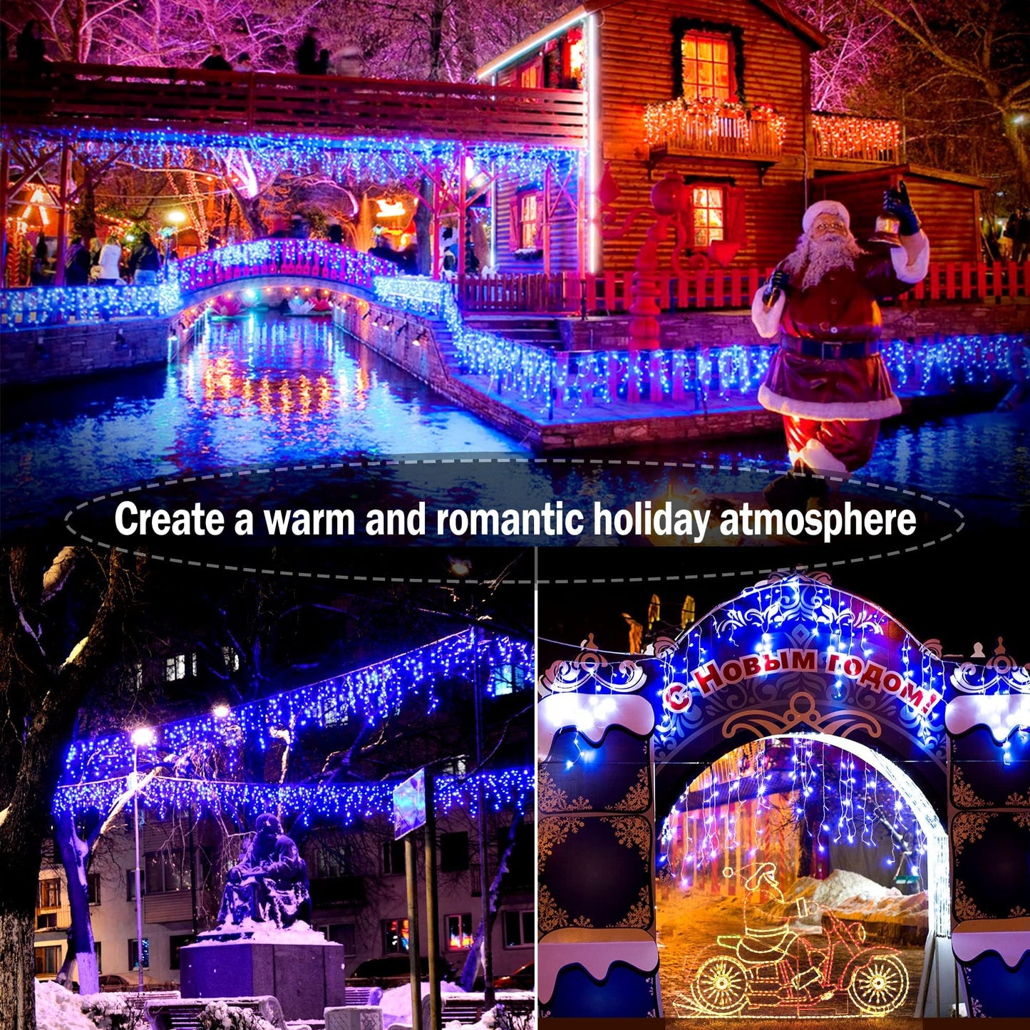 KNONEW 164FT 1600 LED Christmas Lights Outdoor Decoration Blue Timer 8Modes Hanging Fairy String Lights with 320 Drops, Plug in Waterproof Indoor Decor for Holiday Wedding Party Window Garden