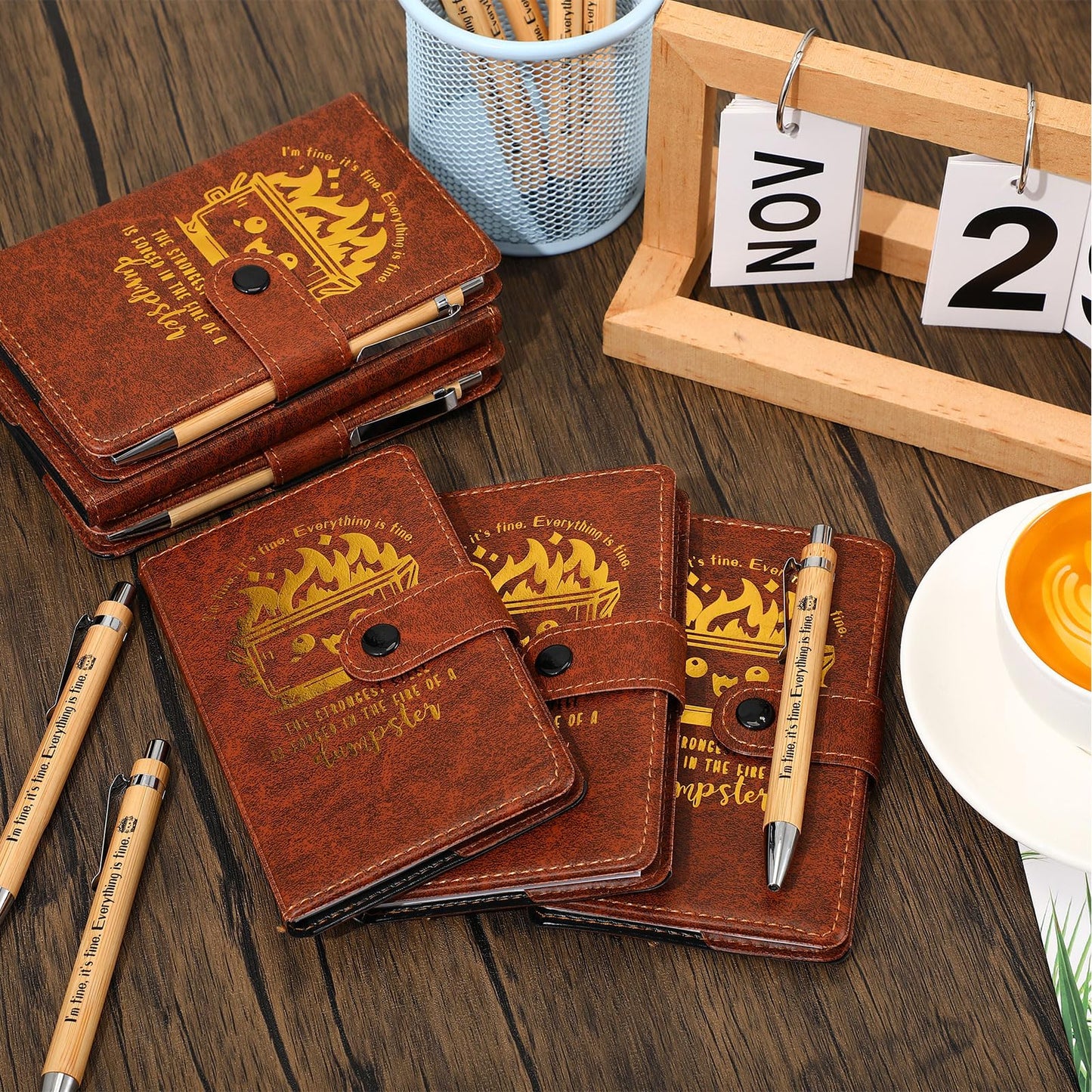 Colarr 10 Sets Dumpster Fire Response Team Leather Notebooks Pens Funny Coworker Office Gifts Employee Appreciation Gifts for Lab Week Graduation Teacher Volunteer Administrative Professional (Brown)