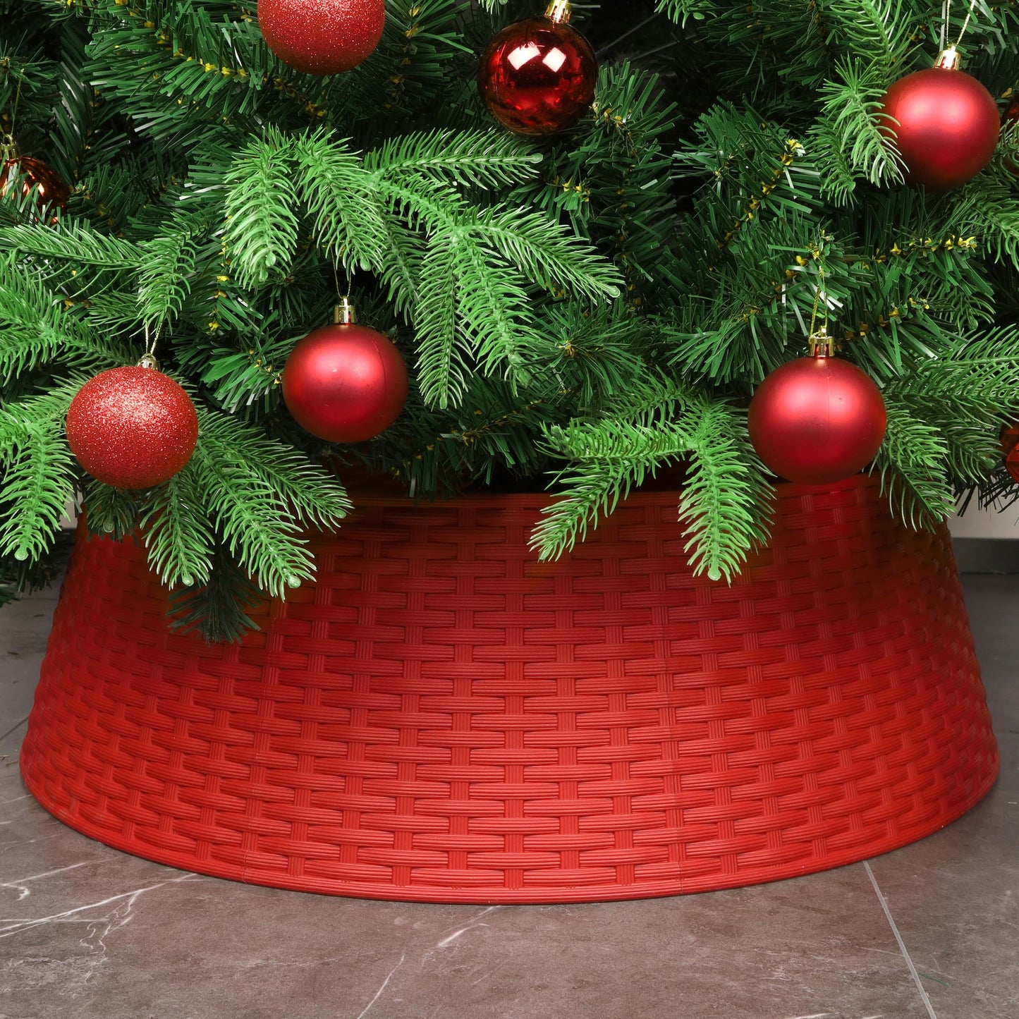 Blissun Christmas Tree Ring, 28.5" Plastic Christmas Tree Collar, Christmas Tree Skirt for Artificial Christmas Trees Decoration (Extra Large, Red)