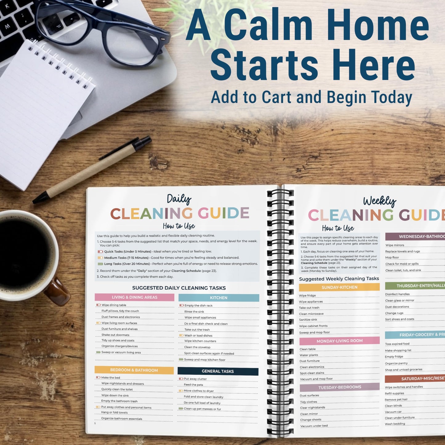 BLOOMOST ADHD Cleaning Planner - Daily, Weekly & Monthly Cleaning Checklist Organizer for Adults & Teens, Break Chores Into Small Wins, Glossy Erase Checklists - Planning Pages (version 2)
