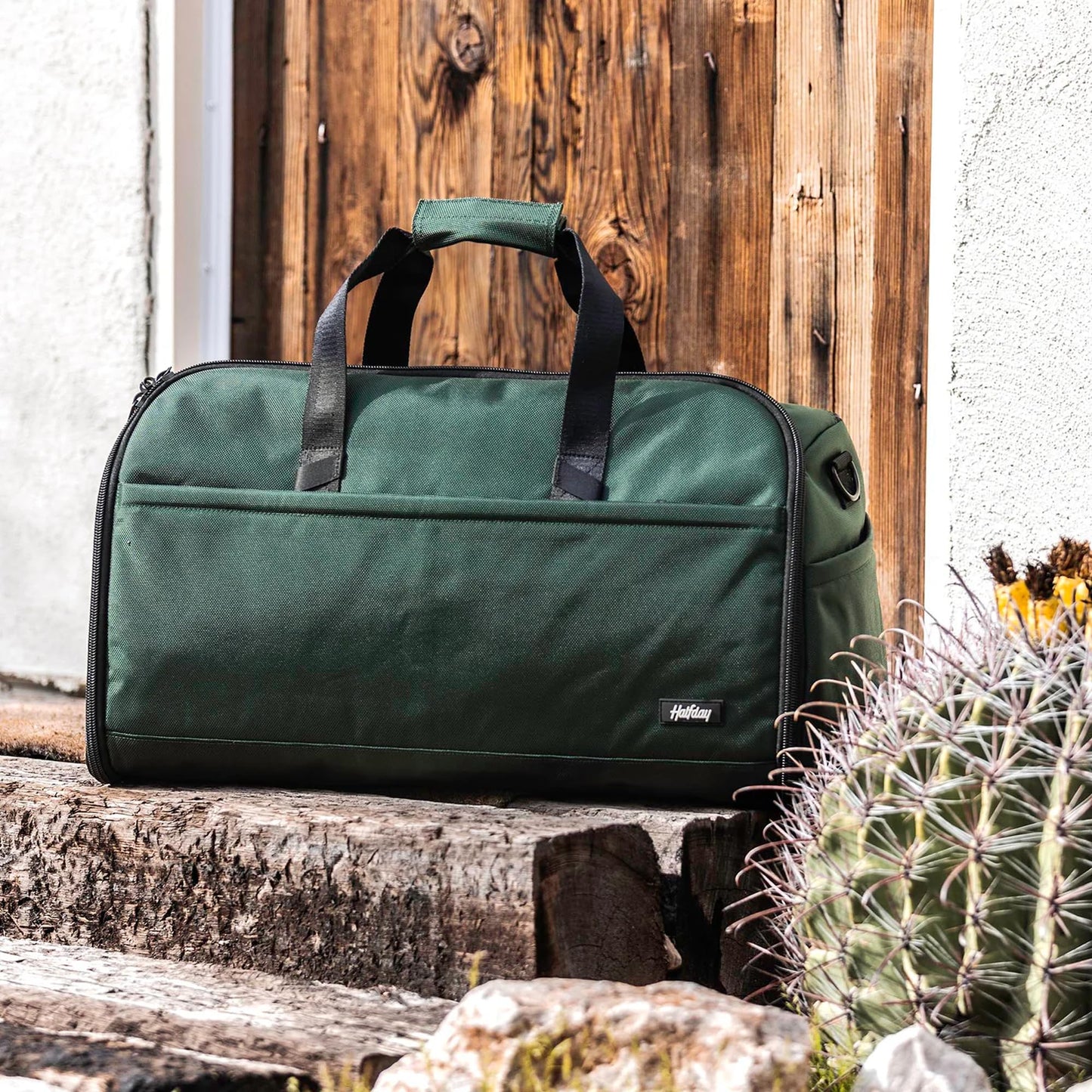 Halfday Convertible 2-in-1 Premium Garment Duffel Weekender Bag 45L: Wrinkle-Free Travel (Hanging Suit Compartment, Shoe Pockets, Trolley Sleeve), Balistic Nylon Carry-on, Pacific