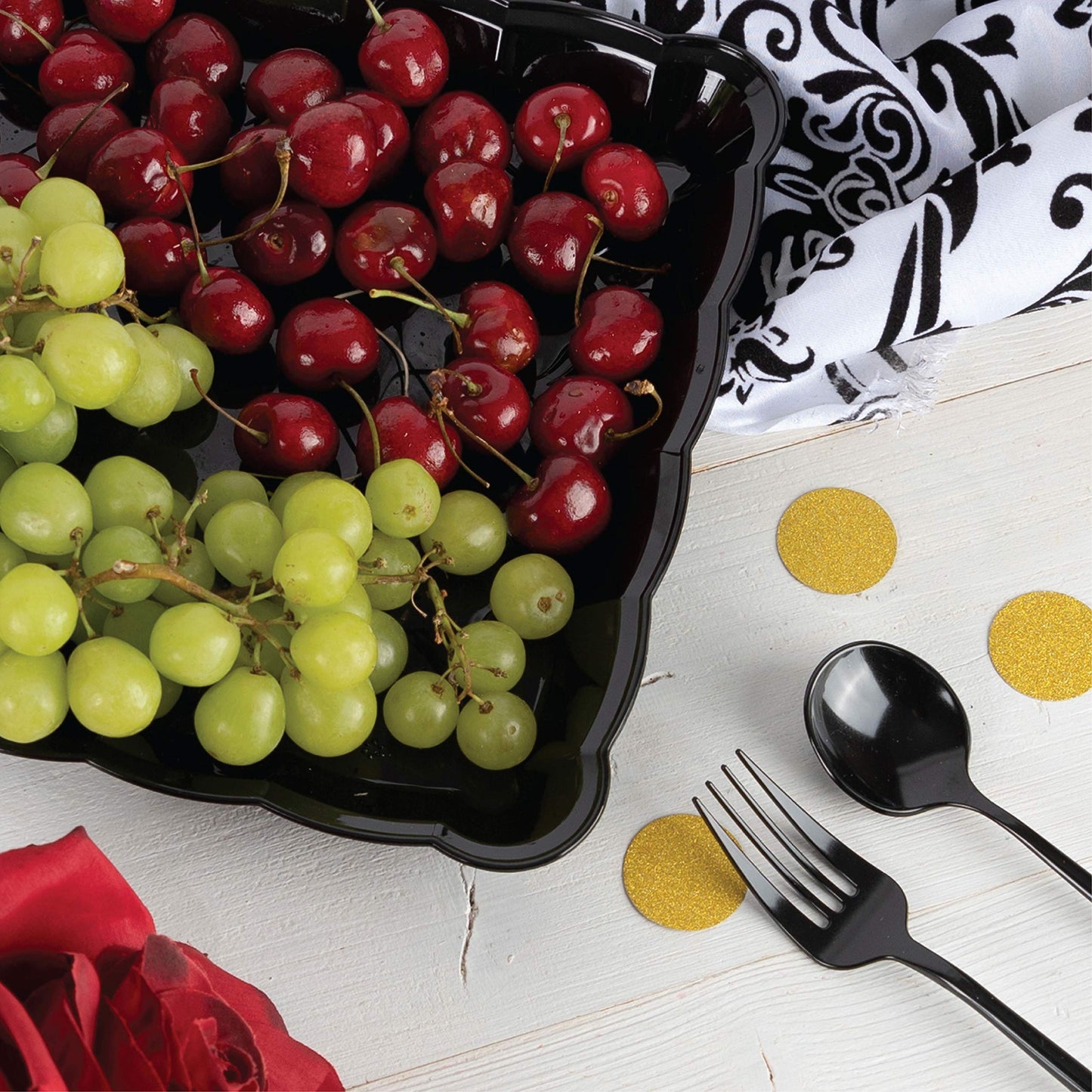 Plasticpro Plastic Serving Trays - Serving Platters Rectangle 9X13 Disposable Party Dish 4 Black Trays