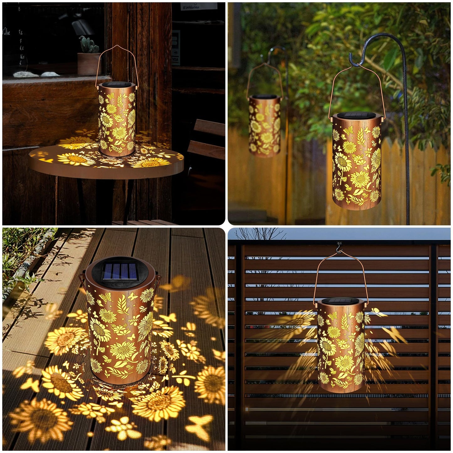Sunflower Solar Lanterns Outdoor Waterproof, Metal Hanging Solar Garden Light, Decorative Sunflower Shadow Lanterns for Patio Porch Yard, Birthday Gifts for Women Mom Grandma