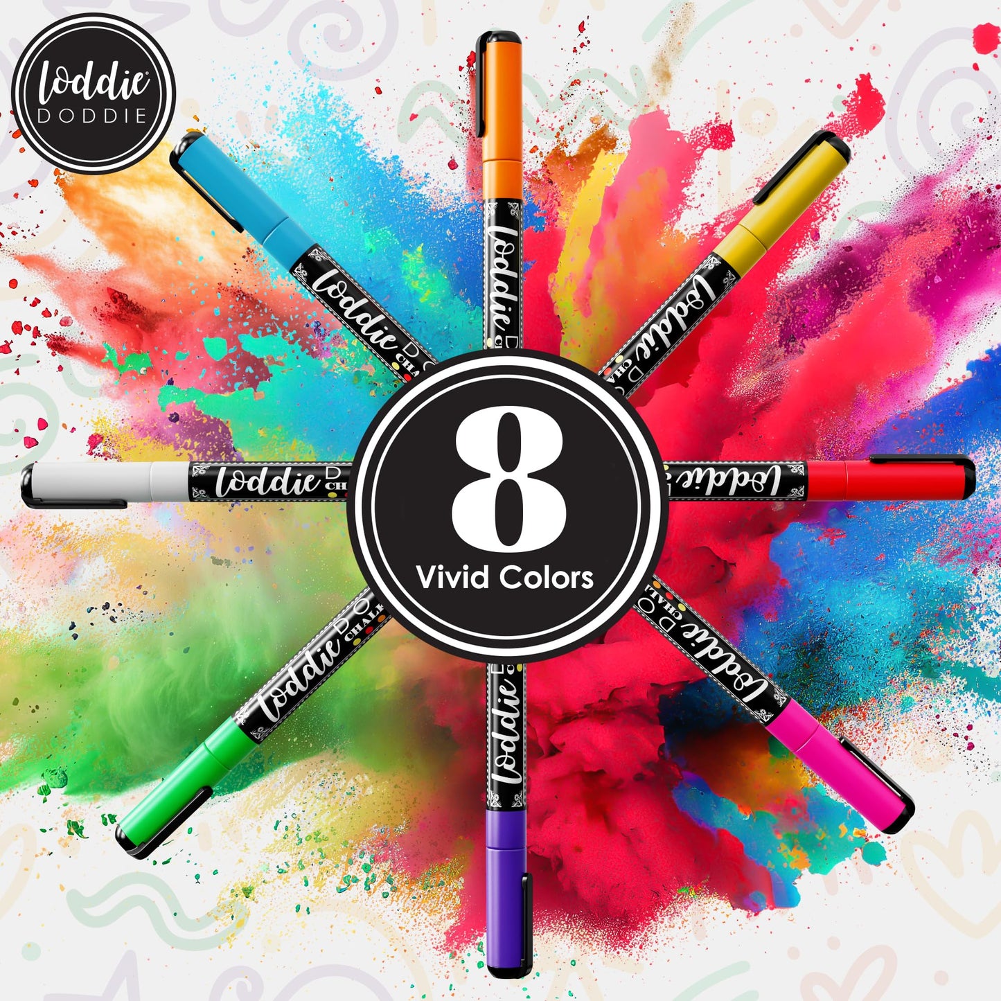 Loddie Doddie Fine Tip Liquid Chalk Markers - Pack of 8, 1mm Tip - Precision Chalk Pens for Chalkboard Calendar - Quick-Wipe Washable Glass Dry Erase Pens - Vibrant Neon Car Window Markers