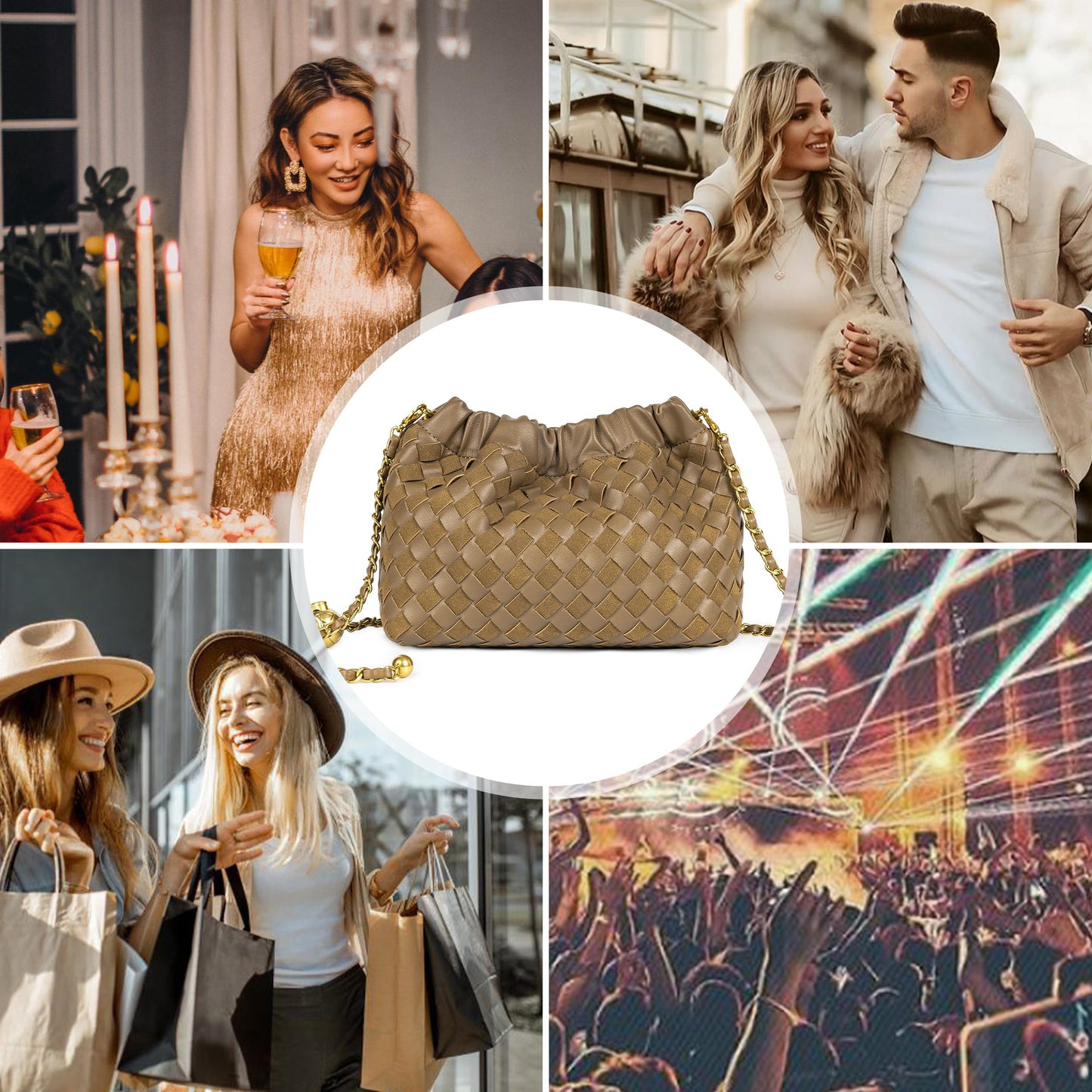 Joryin Woven Women's Crossbody Bag & Evening Purse, Trendy Dumpling Clutch & Hobo Cloud Shoulder Bag Trendy Dumpling Clutch Vegan Leather, Acorn