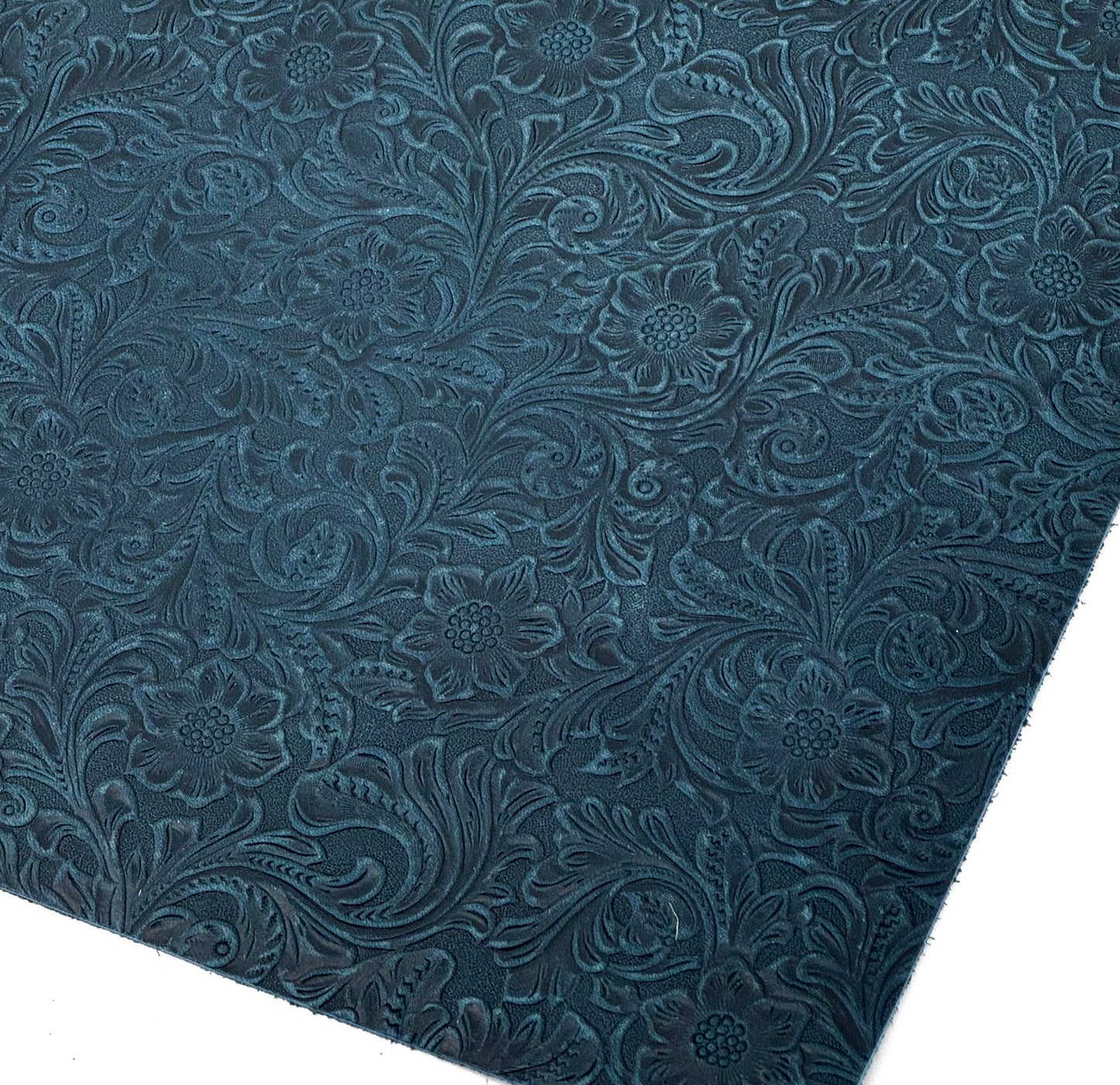 Western Style Bump Texture Geometric Pattern 2.0mm(5-5.5oz) Genuine Leather Sheet, Floral Tooling Craft Leather for DIY Projects(Navy Blue | Pattern 12"x24")