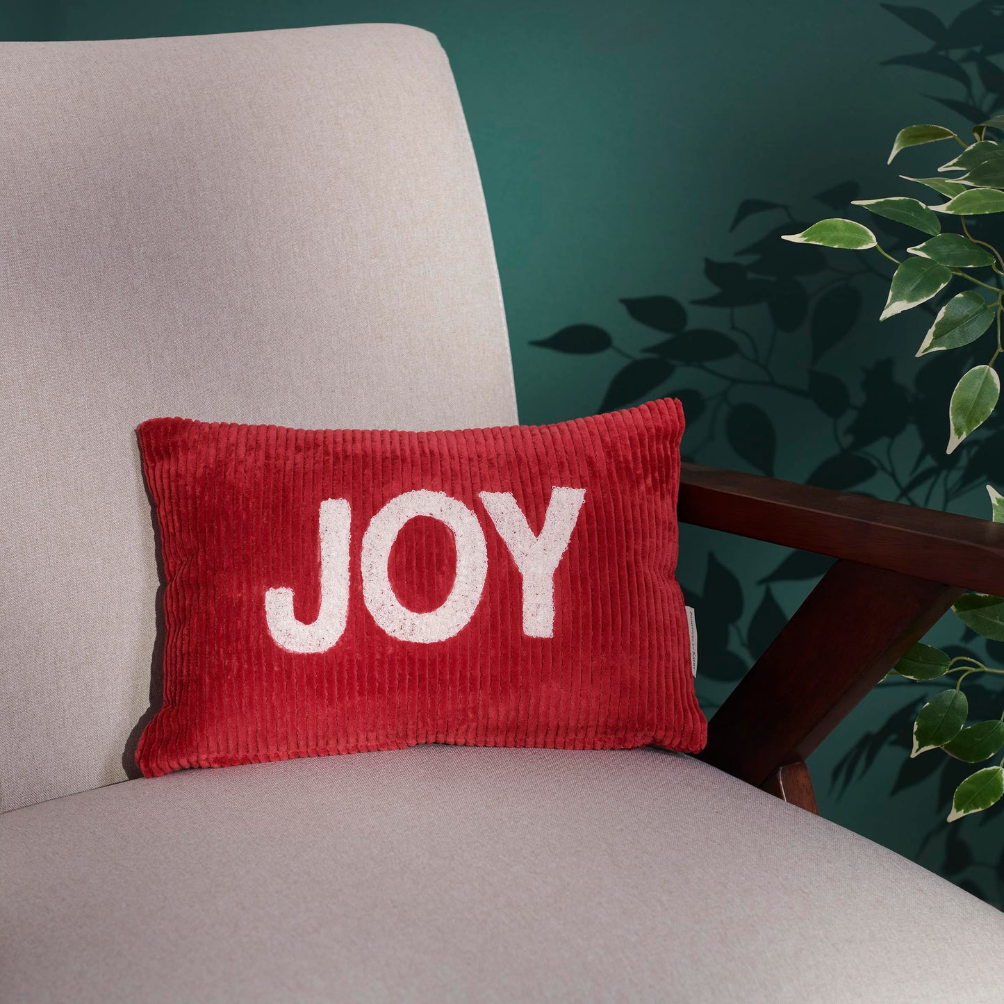 Primitives by Kathy Decorative Pillow, Joy in Classic Luxe Corduroy with Toweling Embroidery/red/White/Christmas/Seasonal Décor/Couch/Sofa/Office/giftable/Santa/Xmas Gift