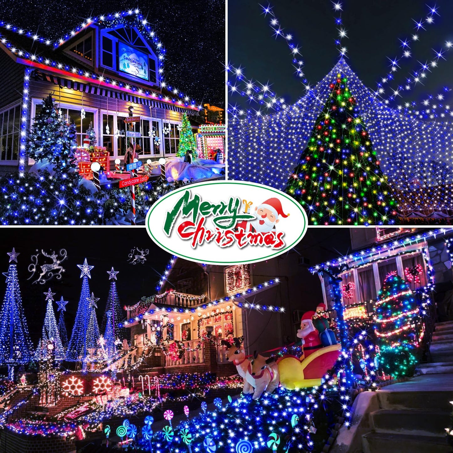 Hezbjiti 1000 LED 403 FT Christmas String Lights Outdoor, 8 Lighting Modes IP44 Waterproof Fairy Lights with Timer and Dimmable Function for Home Party Tree Decorations (Blue+White, Clear Wire)
