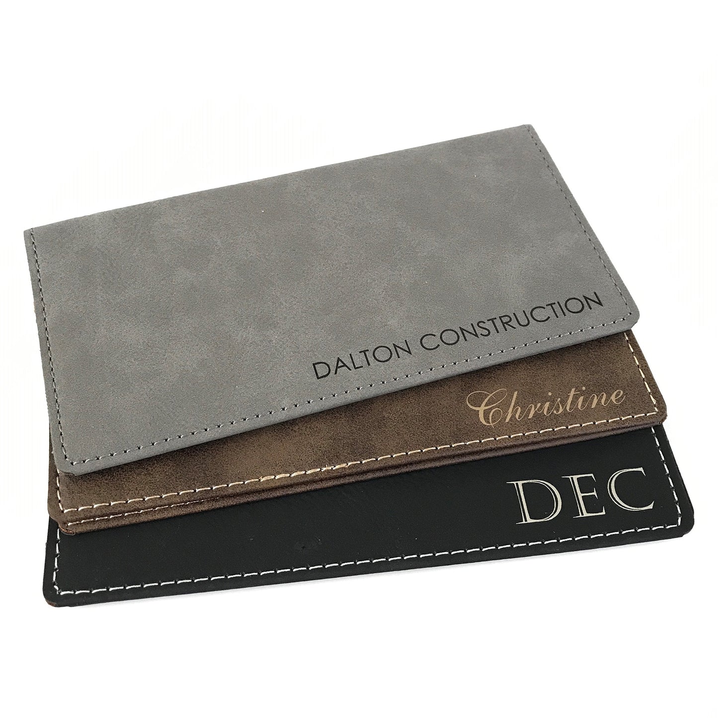 Personalized Checkbook Cover Faux Leather Permanently Engraved (Black)