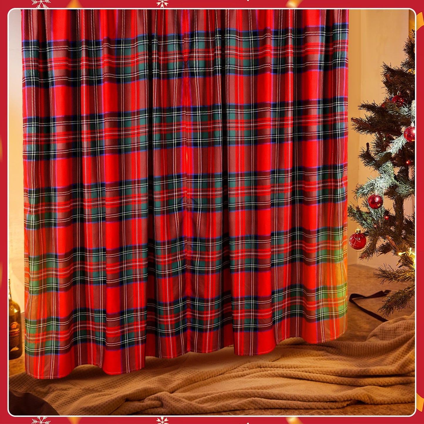 Fanfanwin Red Plaid Curtains 52" w x 63" L Red and Black Green Buffalo Tartan Plaid Curtain Farmhouse Xmas Window Drapes for Living Room Bathroom Home Decoration