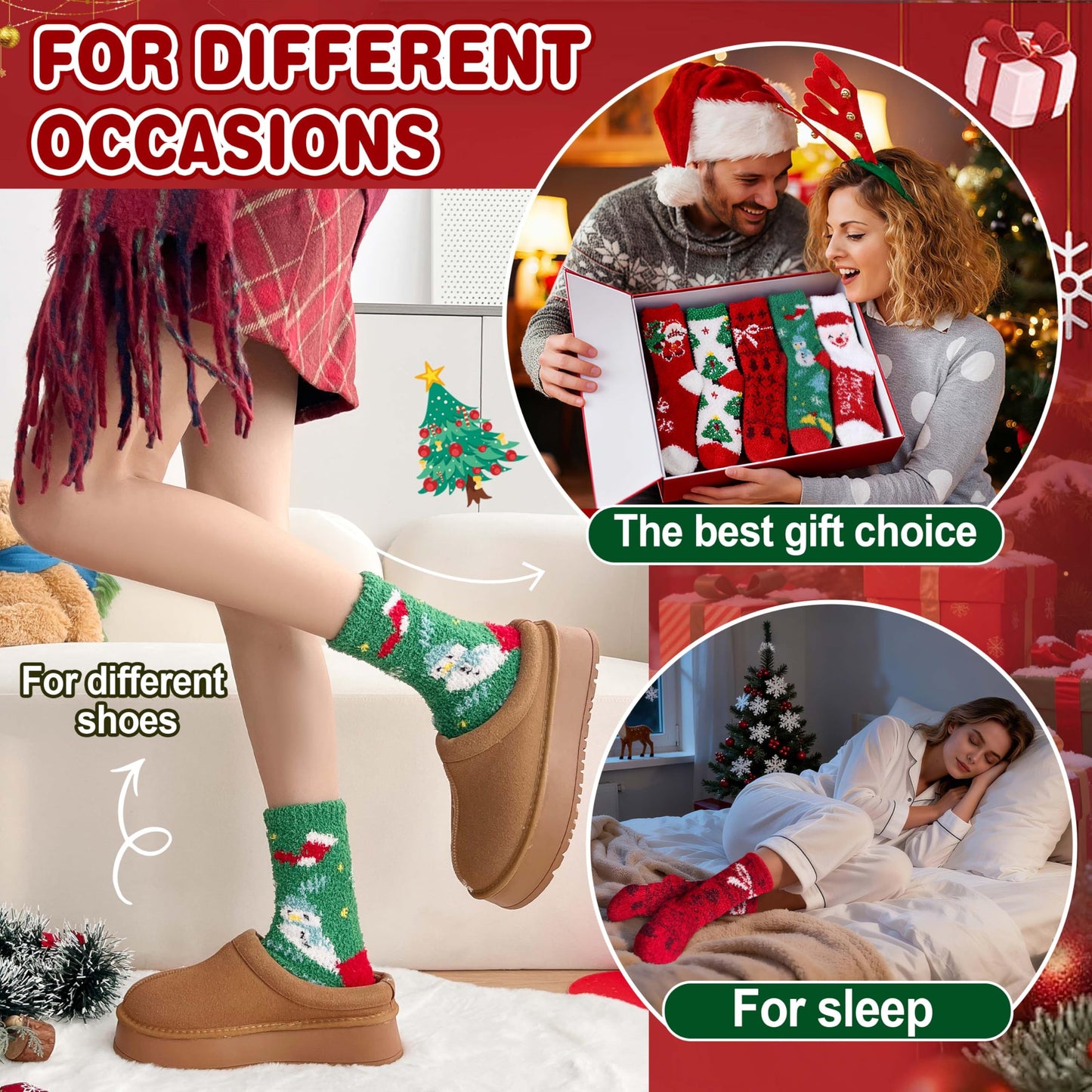 ProEtrade Fuzzy Socks for Women Teen Girls Fluffy Cozy Christmas Gift Cabin Holiday Winter Warm Fleece Thick Comfy Home Plush Cute Snowman Fun Soft Socks Stocking Stuffer(Santa Claus,M)