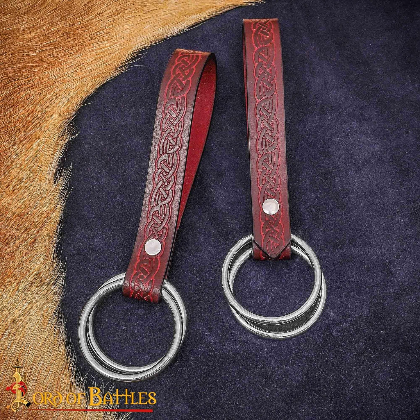 Lord of Battles 2pcs Skirt Hikes – Handmade 100% Full Grain Leather Waist Skirt Hoops Accessory for Renaissance, Cosplay (Maroon)