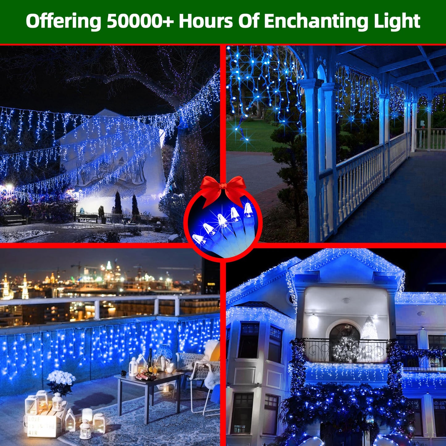 1296 LED Outdoor Christmas Lights with 288 Drops, 131FT Christmas Fairy Lights with 8 Modes Timer, Twinkly Lights IP44 Waterproof for Eaves Yard Room Holiday Wedding Party Decor (Blue)