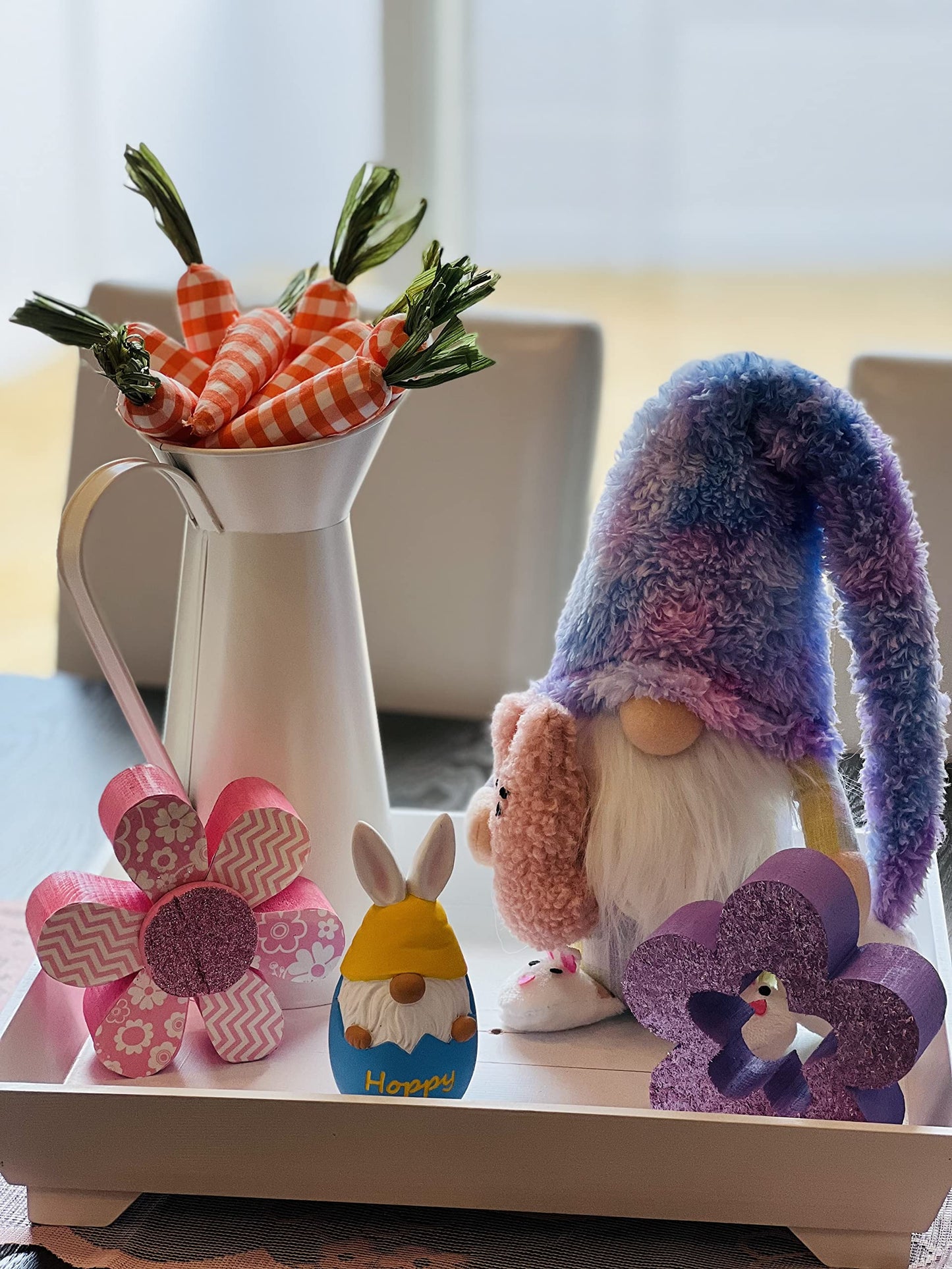 Madanar Easter Pajama Gnome Plush Holding Peep Bunny Swedish Decor for Tiered Tray Shelf Table Decorations (Easter)
