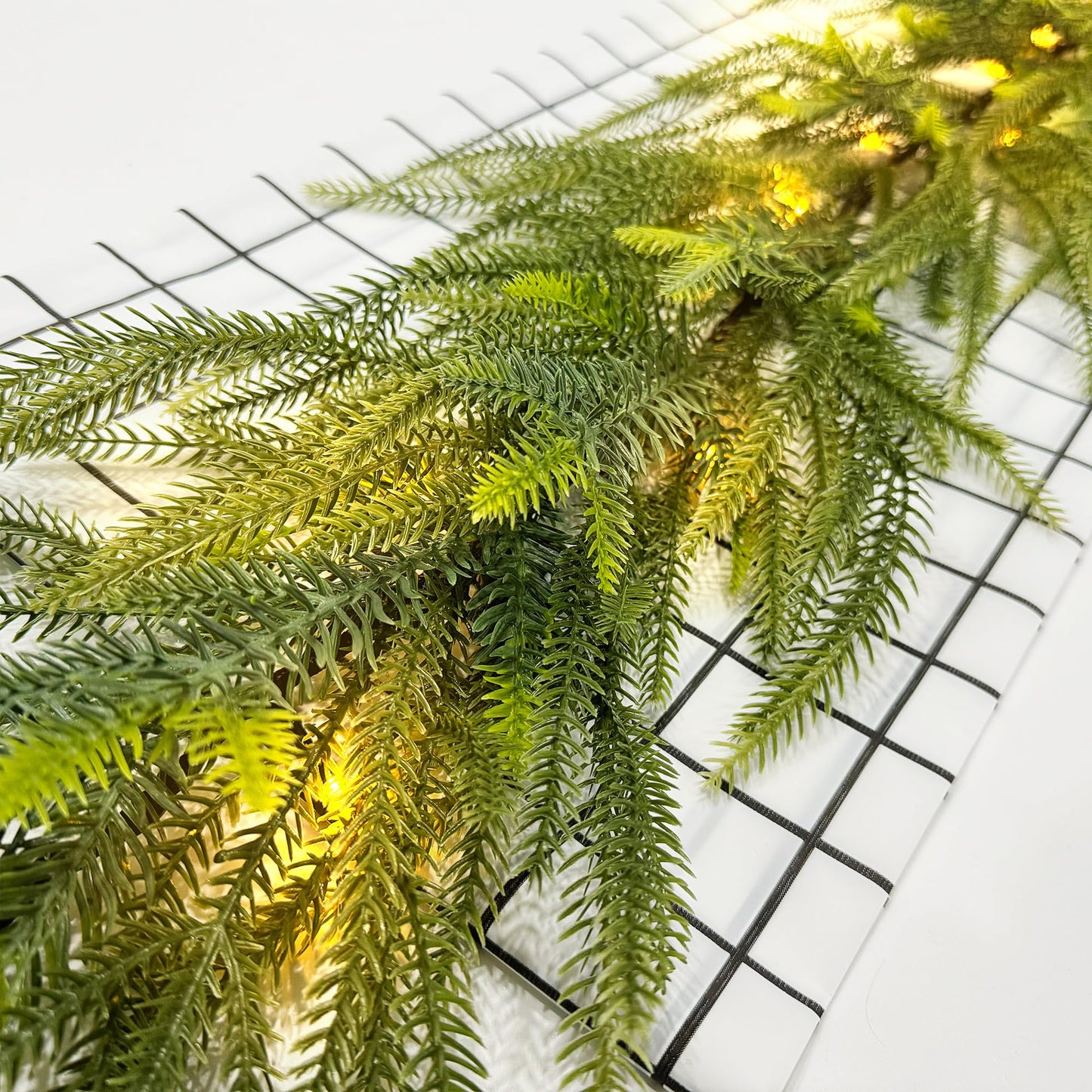 MINDELF 6 FT Artificial Christmas Norfolk Pine Garland, Real Touch Pine Garland with 20 LED Lights, Mixed with Noble Fir, Heavier and Larger, Timer, Perfect for Table Window Mantel Indoor Outdoor