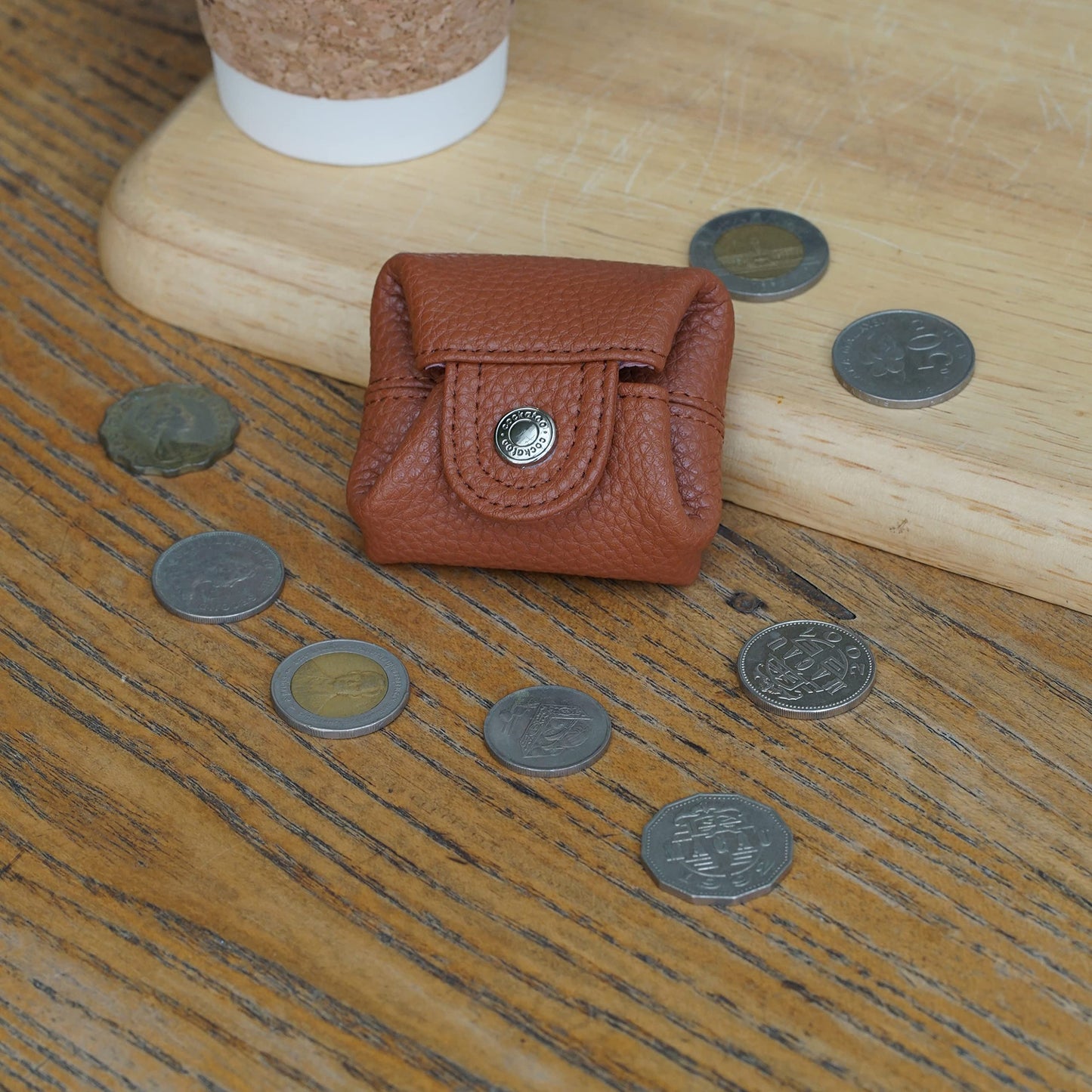Cockatoo Genuine Leather Coin Pouch Change Holder, Mini Snap Pocket Wallet for Men Women (Brown, Small)