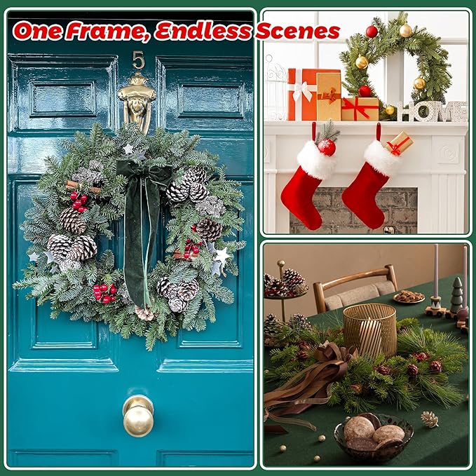 Fovths 12 Pack Christmas Wire Wreath Ring 16 Inches Metal Wire Wreath Frame with Floral Wires Green DIY Floral Crafts for Xmas Halloween New Year Holiday Valentines Day Decor